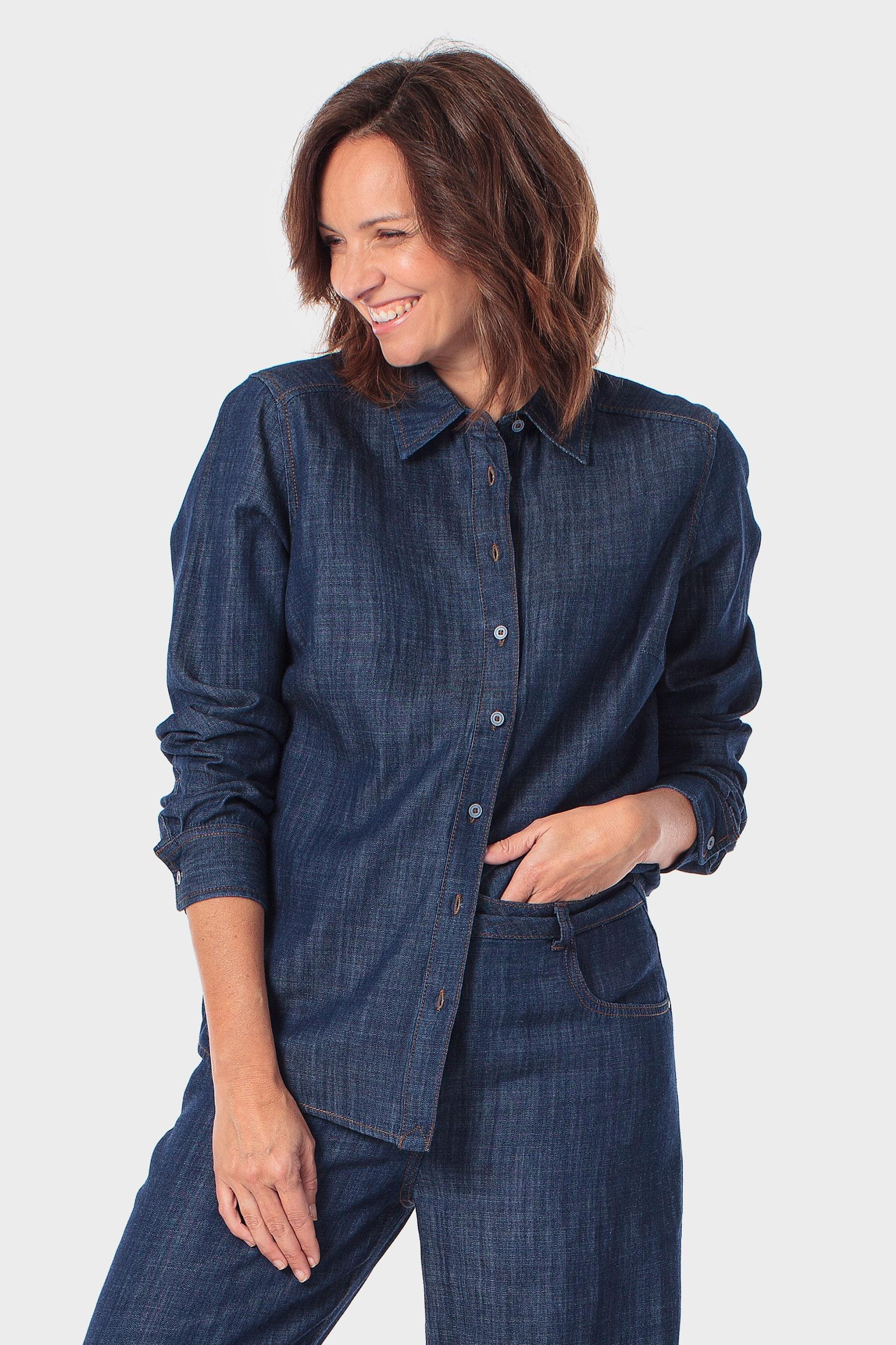 Denim Button-Through Shirt, 3701_106, large image number 0