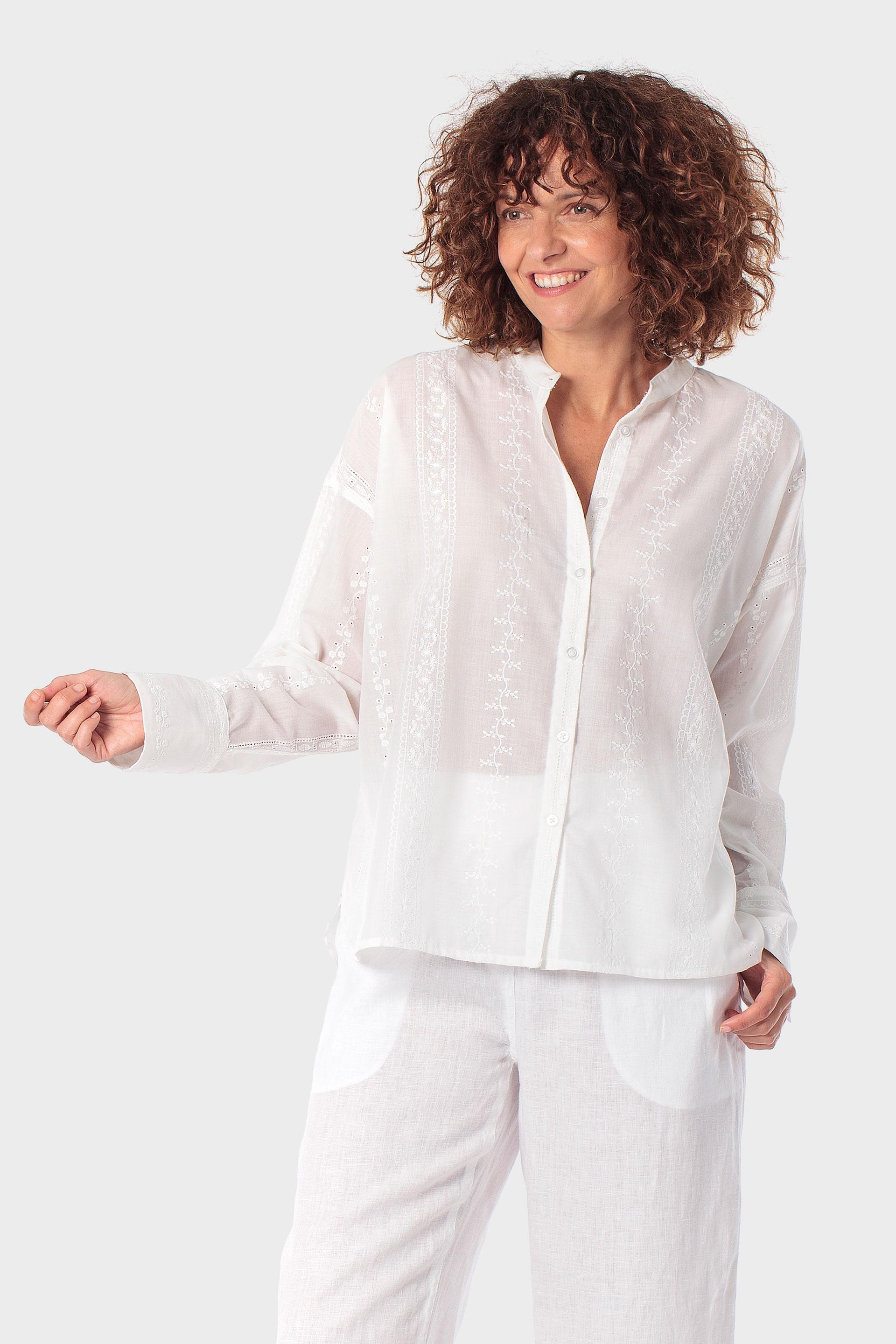 White Embroidered Shirt, White, large image number 1