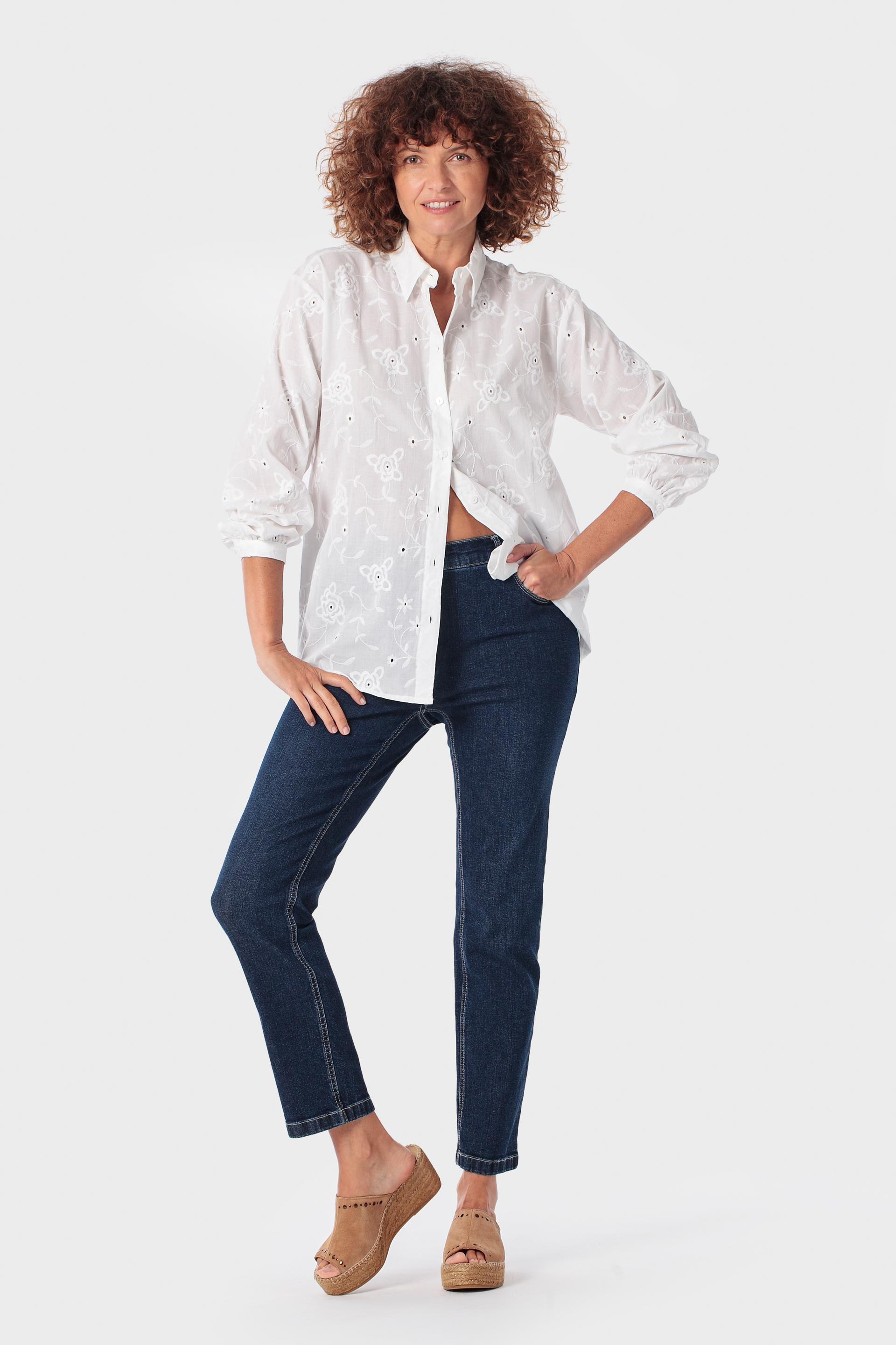 Embroidered Cotton Button-Through Shirt, Beige Talc, medium