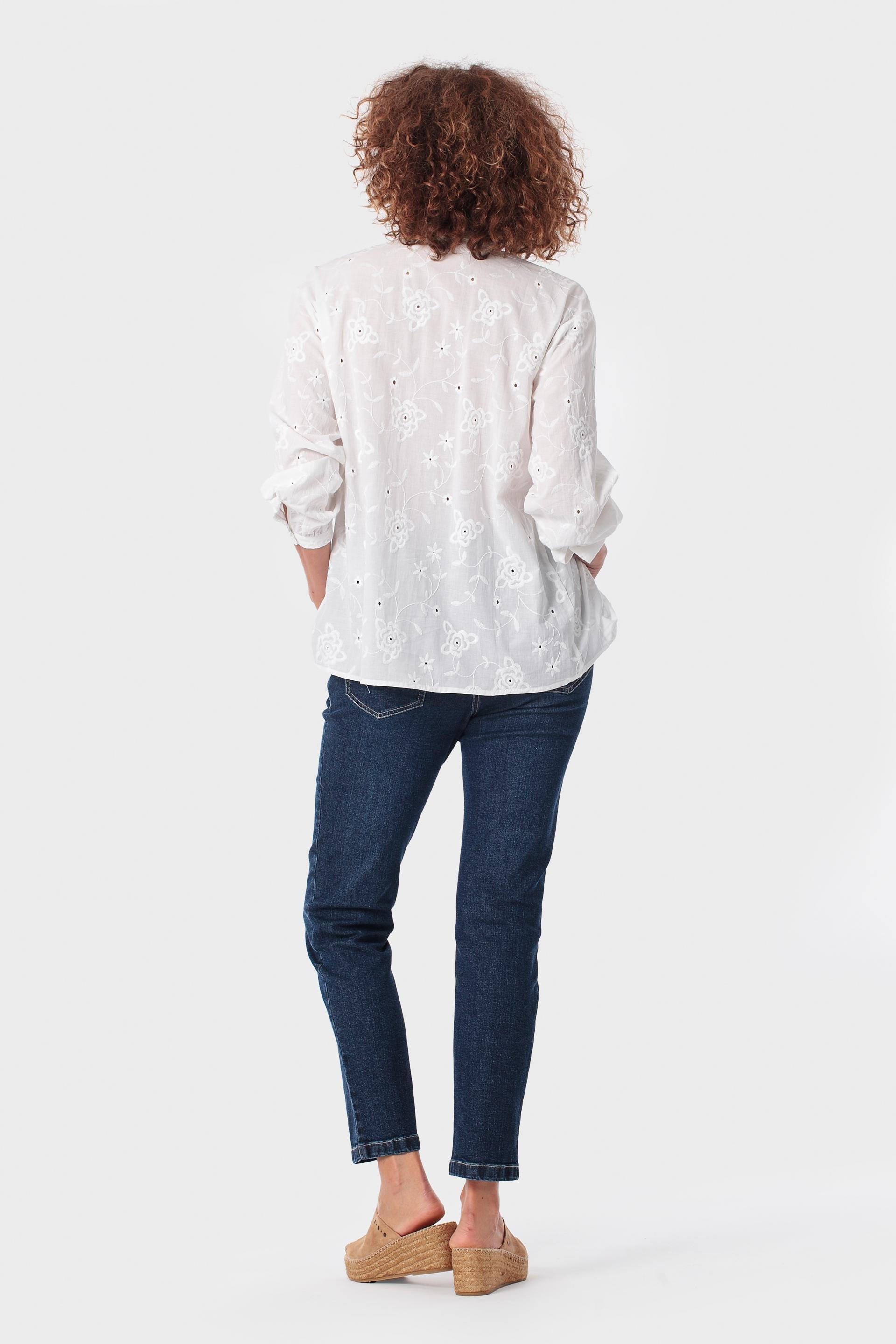 Embroidered Cotton Button-Through Shirt, Beige Talc, medium