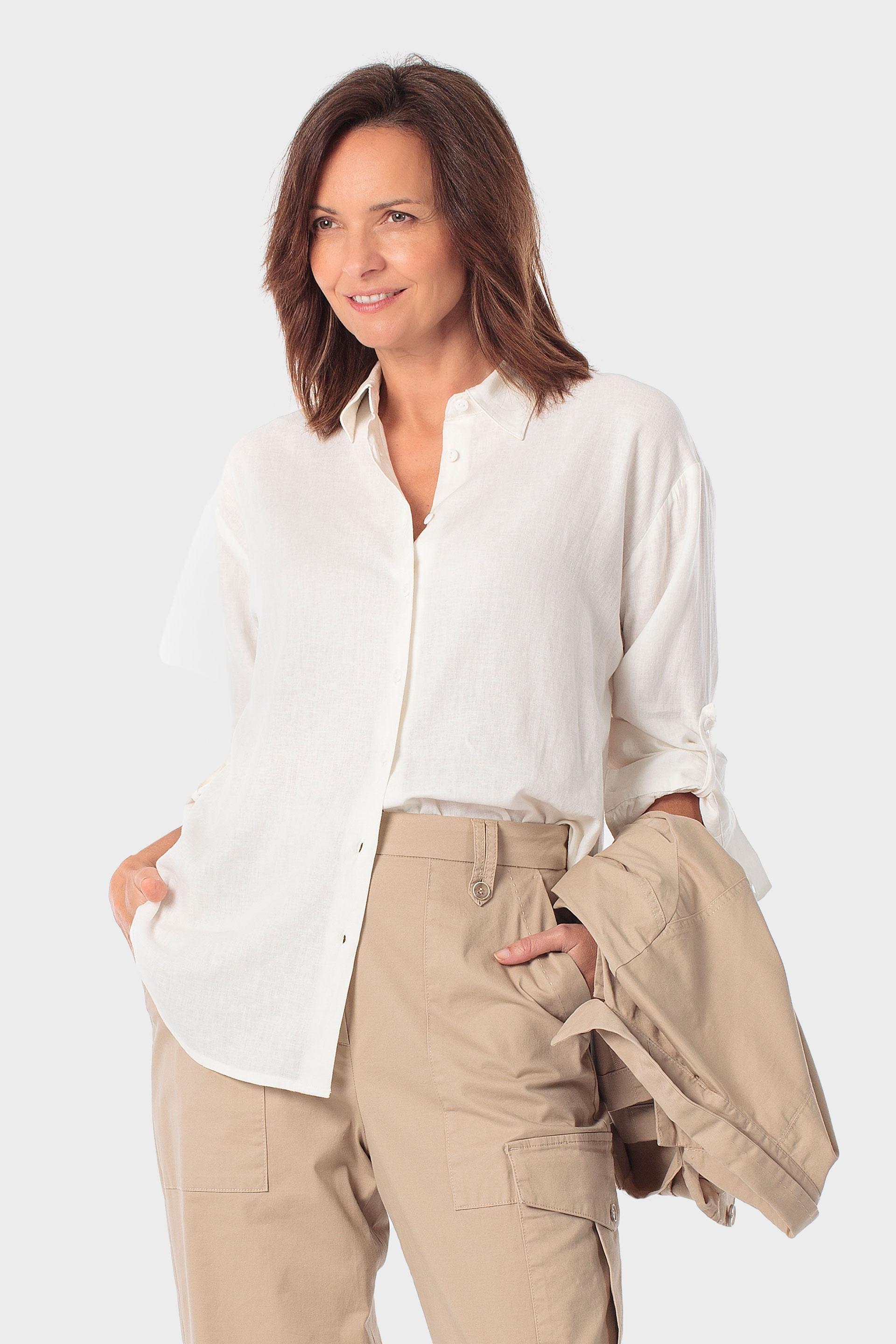 White Linen Shirt, White, large image number 0