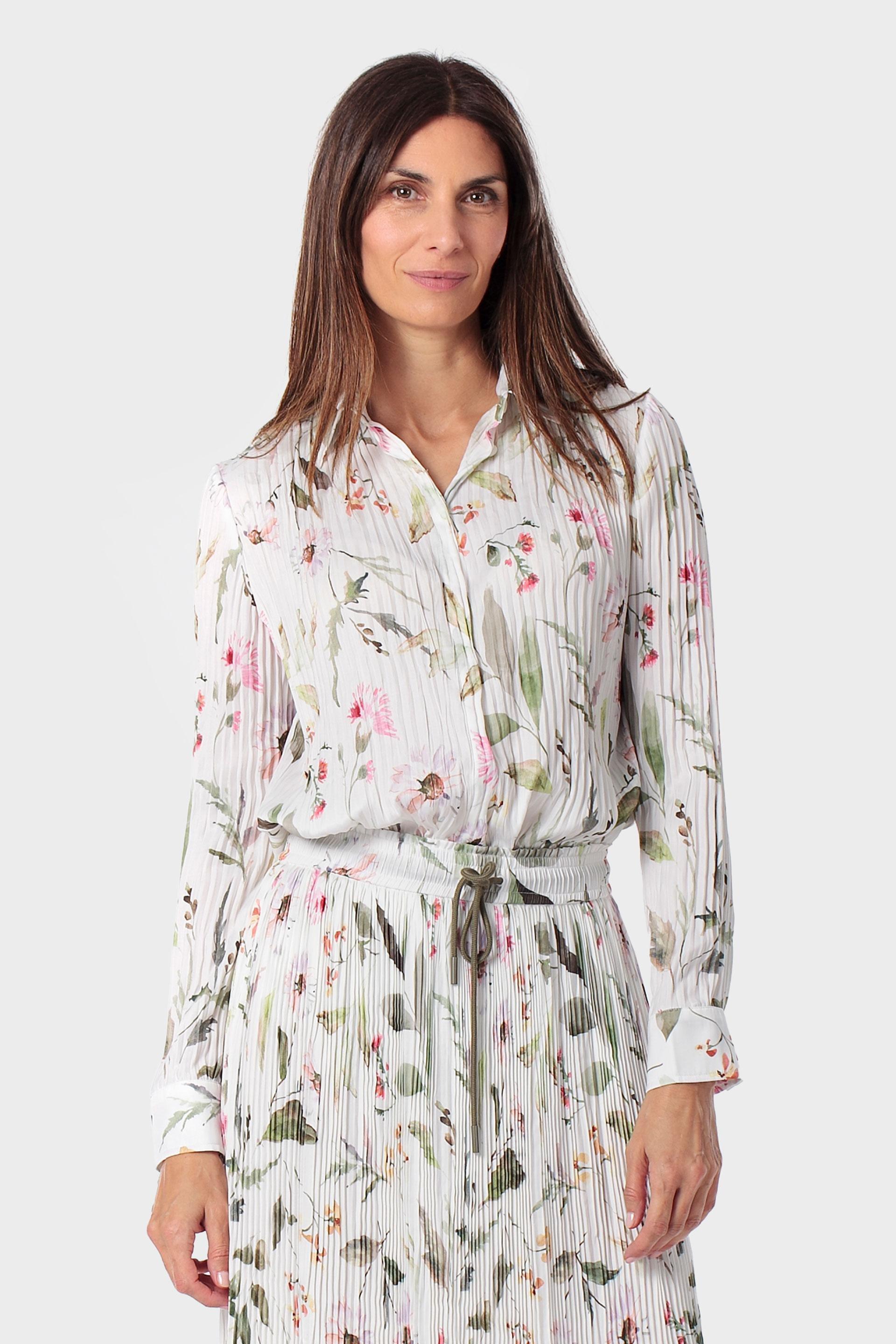 Floral Print Pleated Shirt, Green Sage, medium