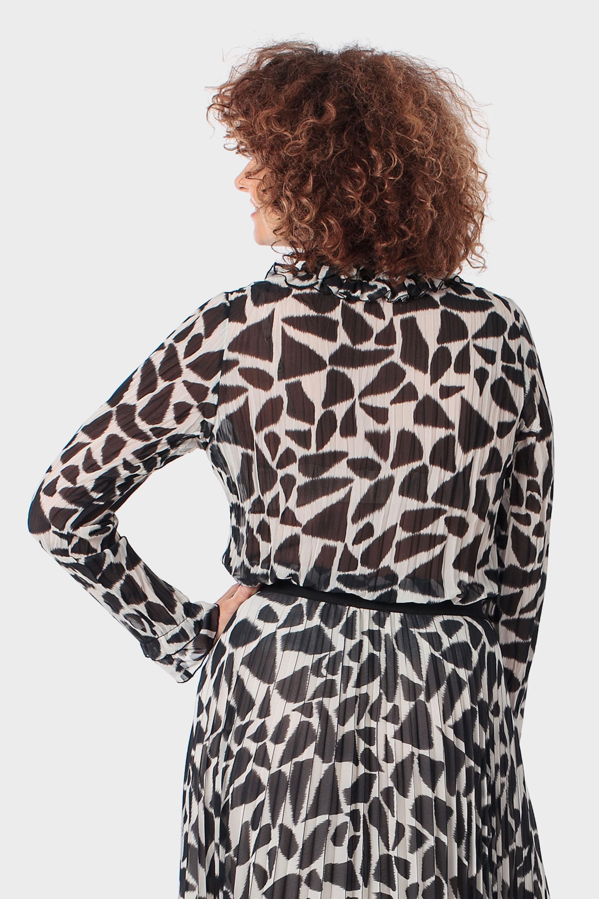 Black Printed Pleated Shirt, Black, medium