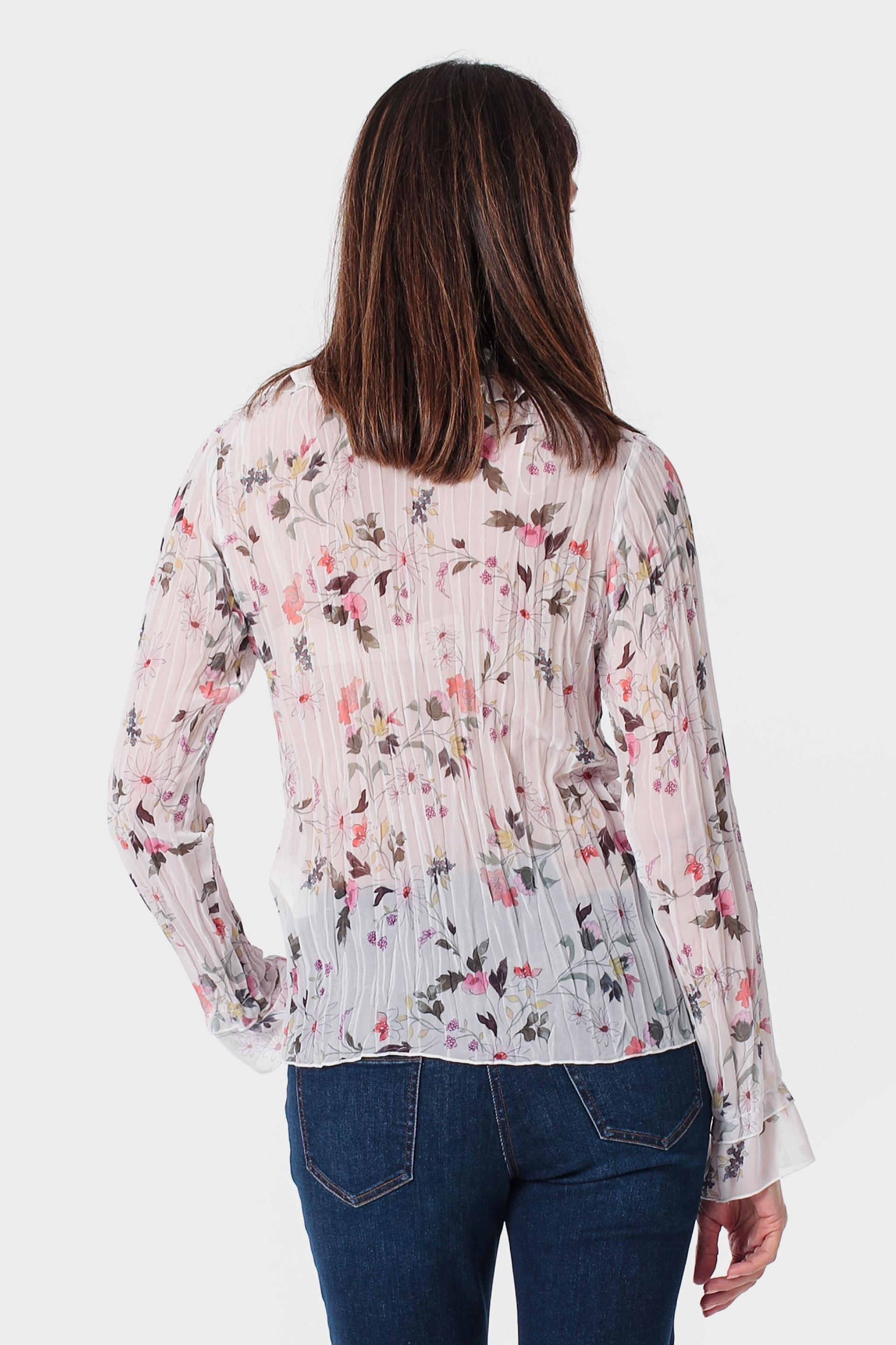 White Floral Pleated Shirt, 3701_112, large image number 2