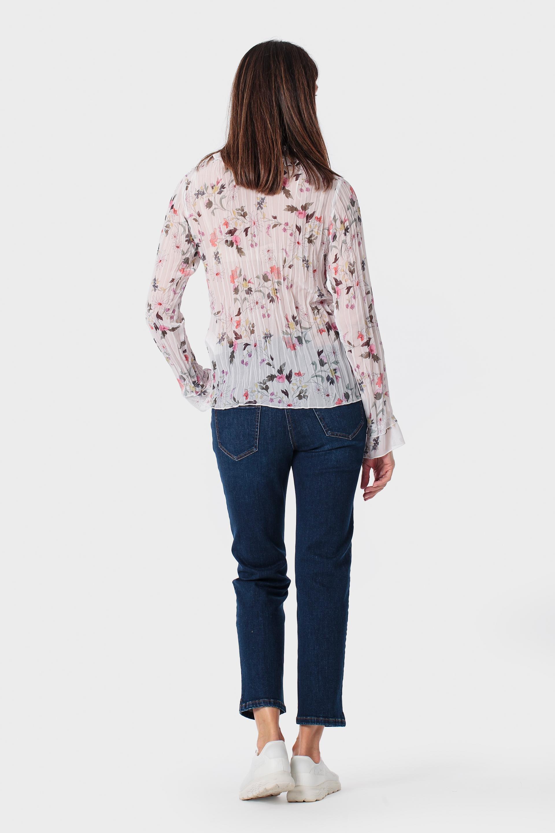 White Floral Pleated Shirt, 3701_112, large image number 3