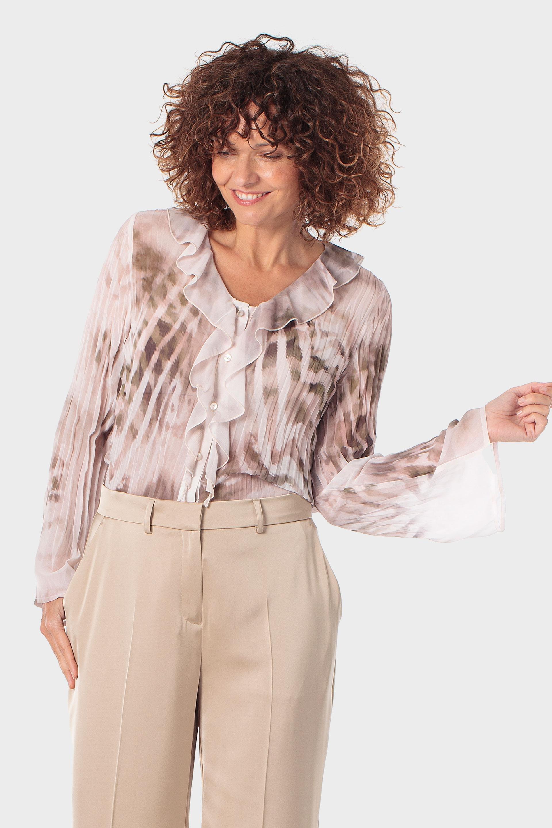 Beige Printed Pleated Shirt, 3701_237, medium