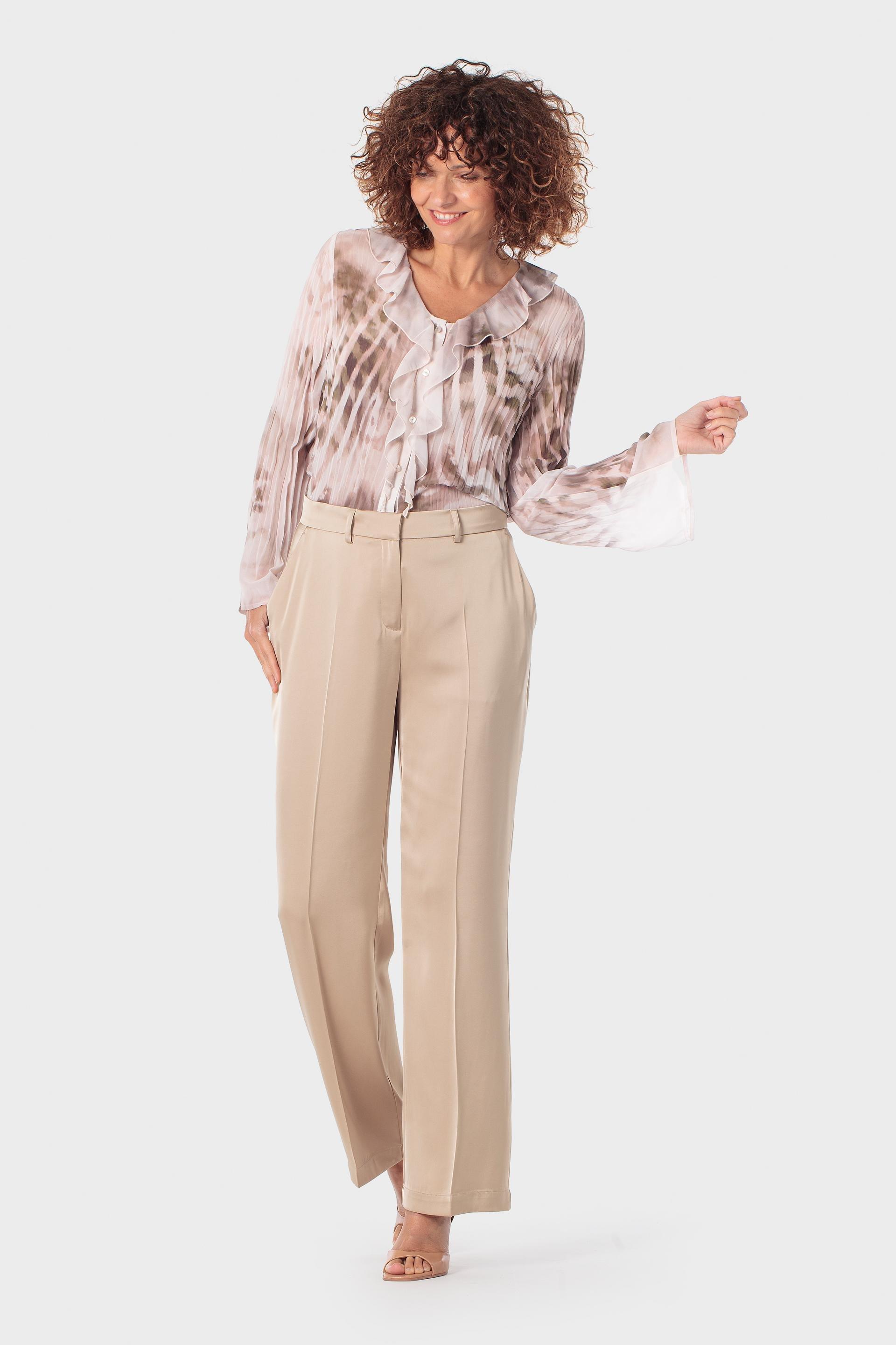 Beige Printed Pleated Shirt, 3701_237, medium