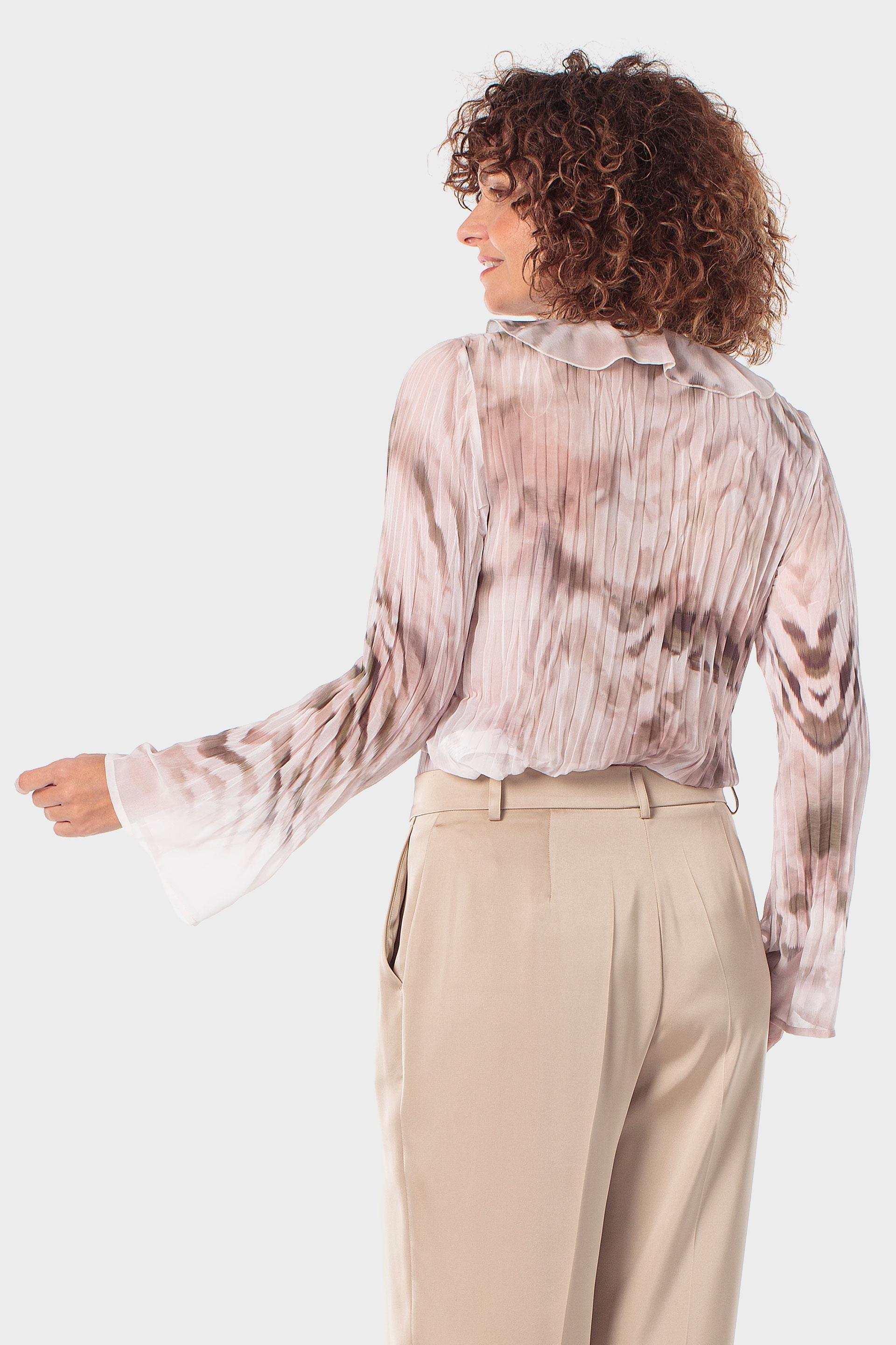Beige Printed Pleated Shirt, 3701_237, medium