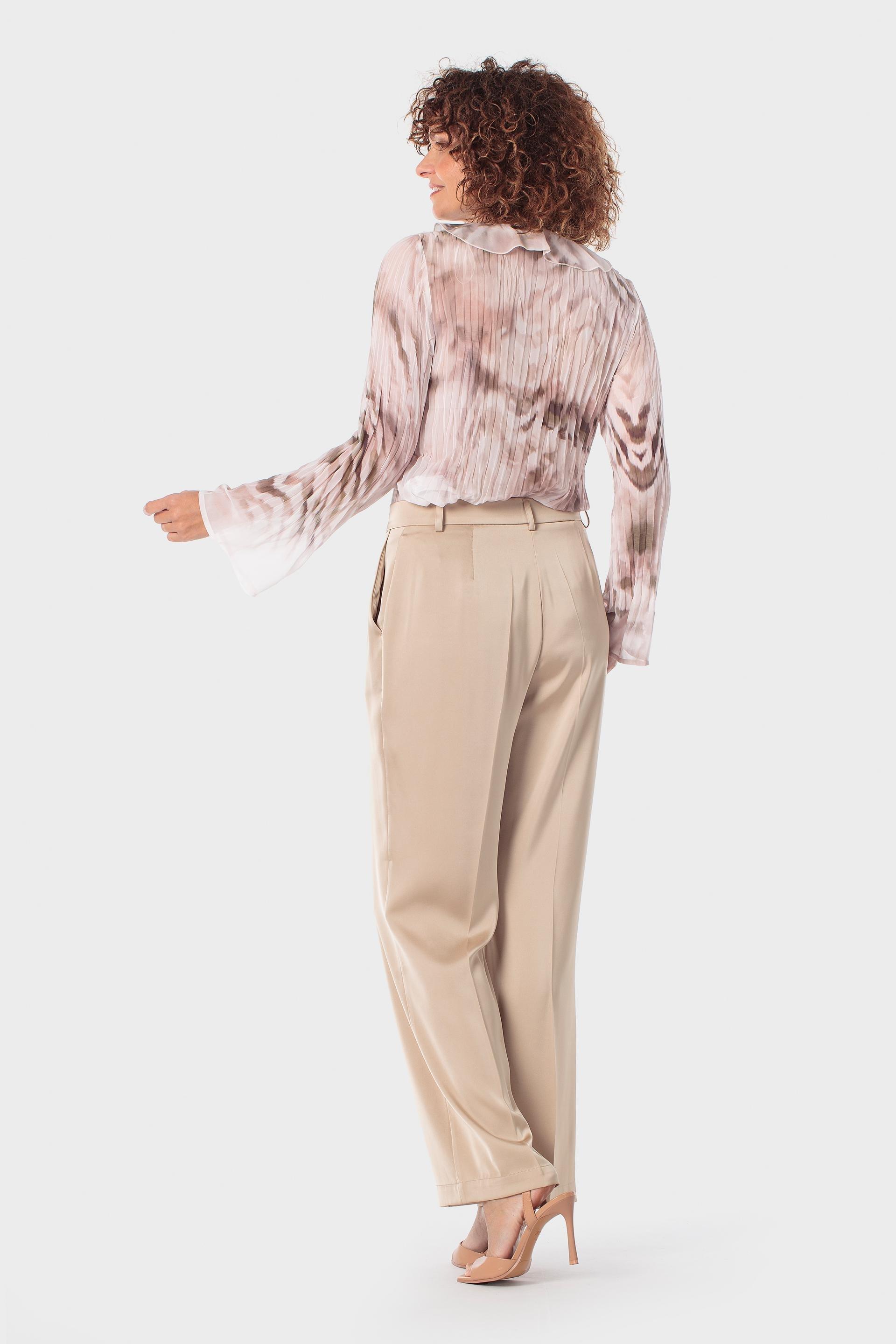 Beige Printed Pleated Shirt, 3701_237, large image number 3