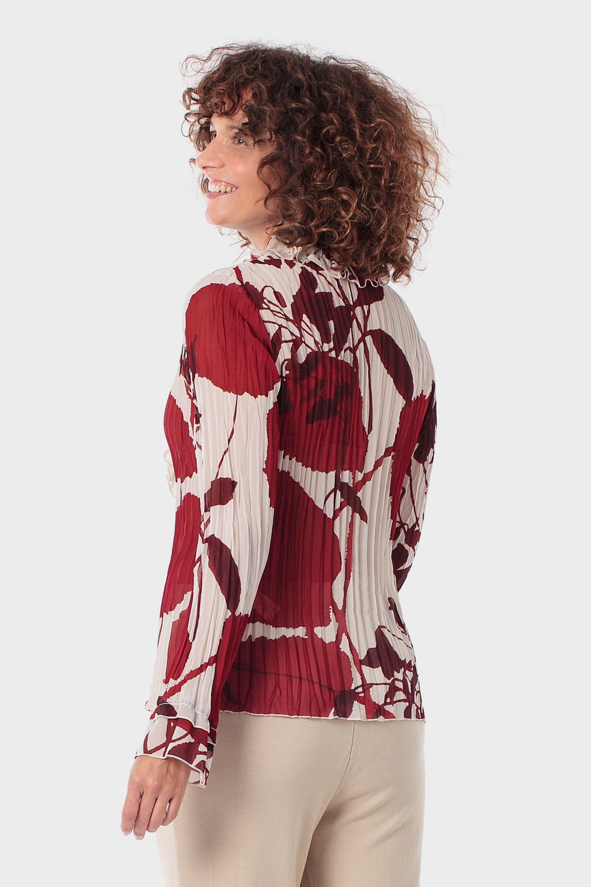 Printed Pleated Blouse with Ruffle Detail Beige, Beige Natual, large image number 2