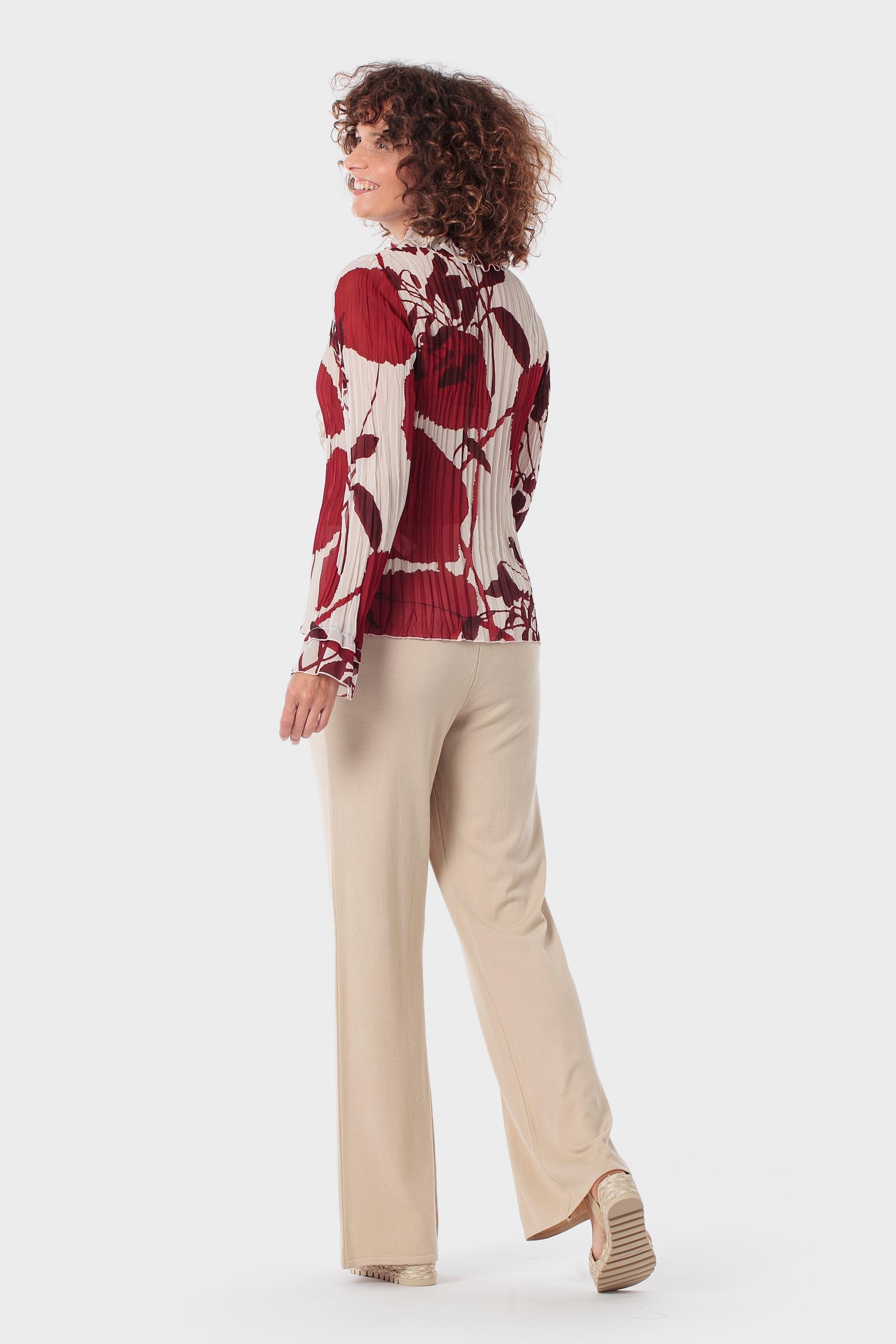 Printed Pleated Blouse with Ruffle Detail Beige, Beige Natual, large image number 3