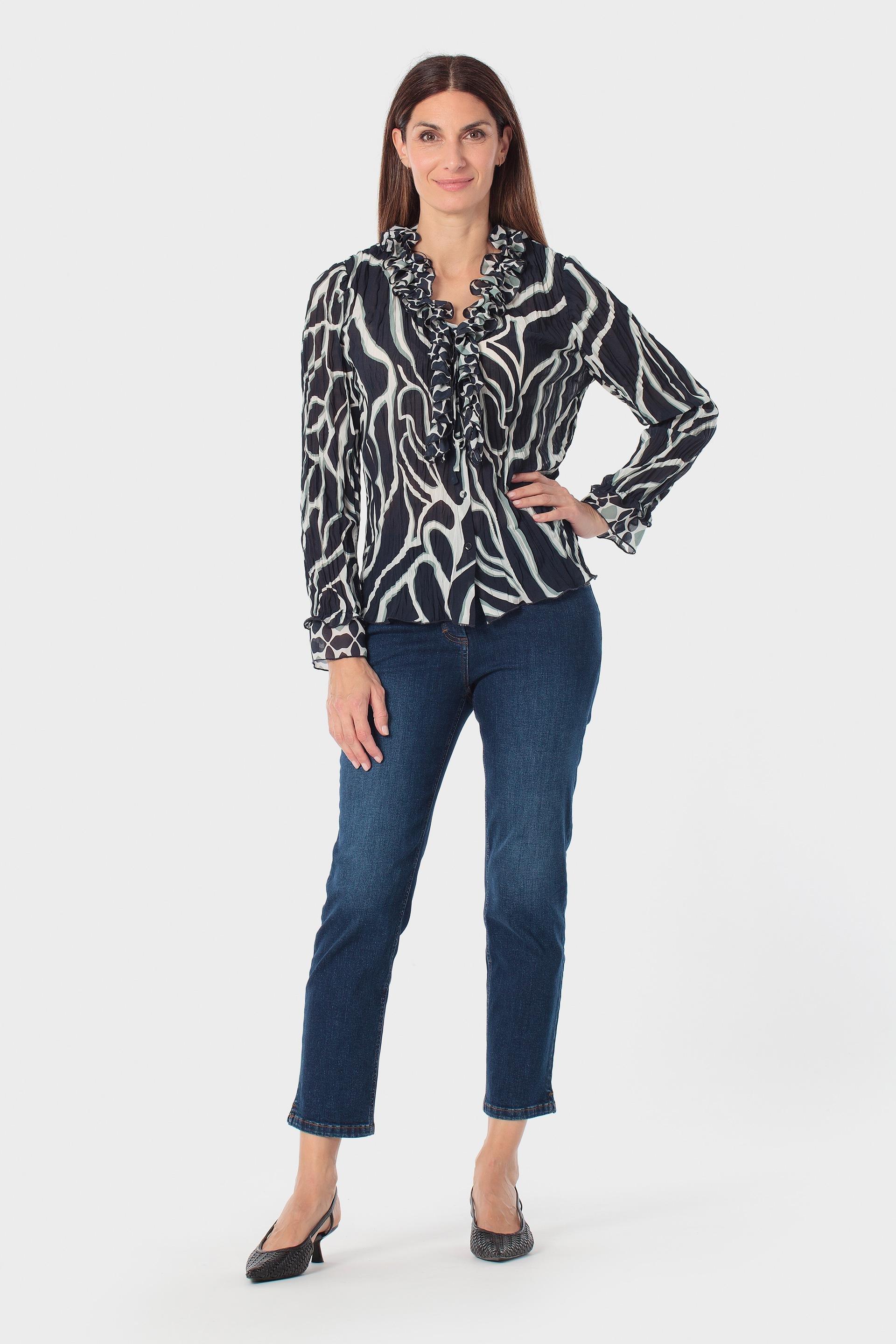 Navy Printed Pleated Shirt, Blue Navy, large image number 1