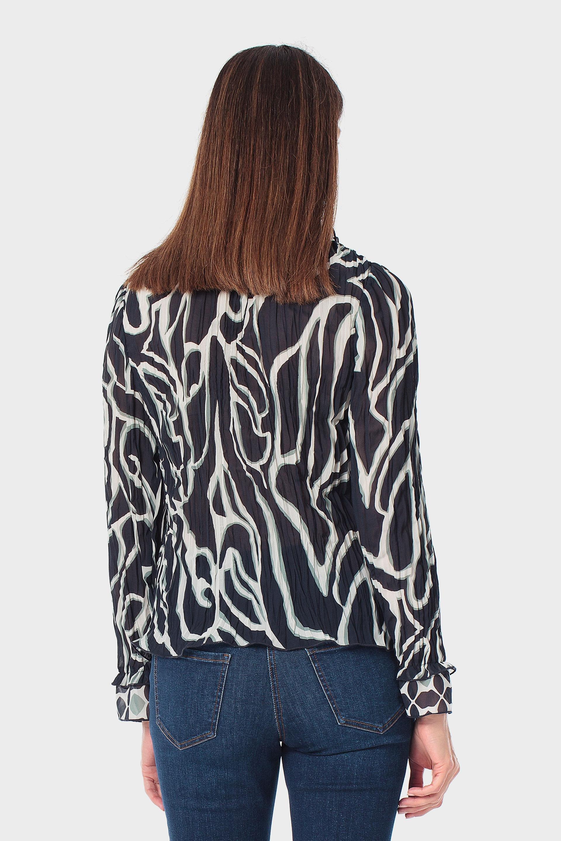 Navy Printed Pleated Shirt, 3701_104, medium