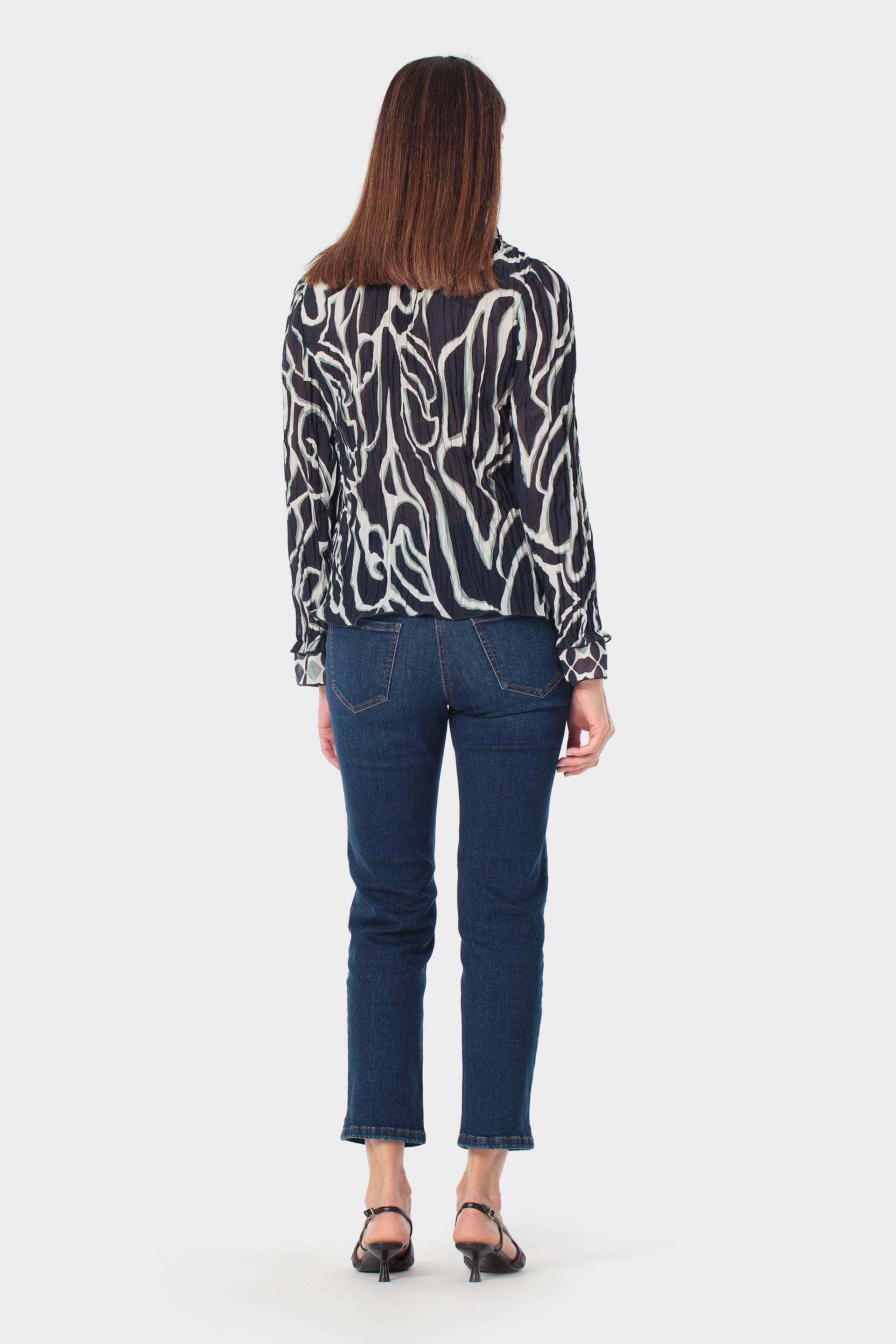 Navy Printed Pleated Shirt, Blue Navy, large image number 3