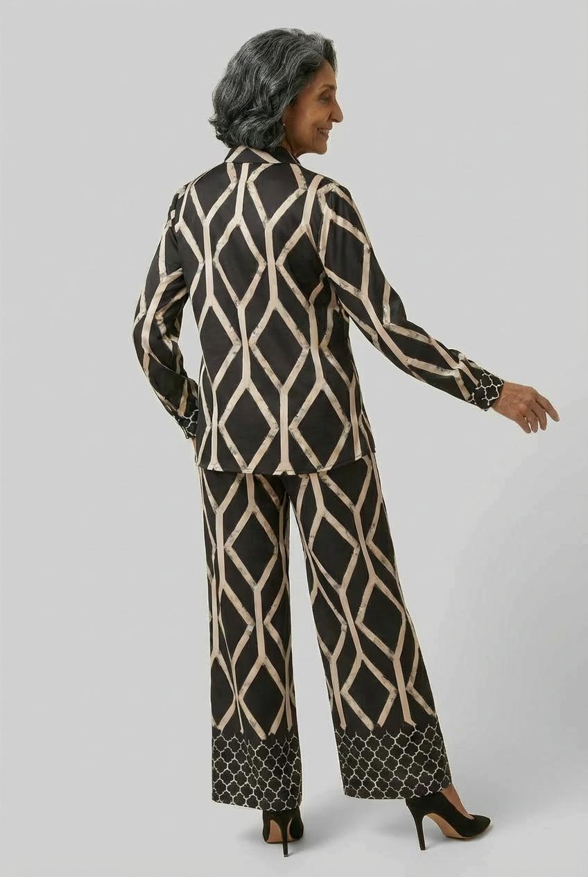 Geometric Print Button-Through Shirt, Black, medium