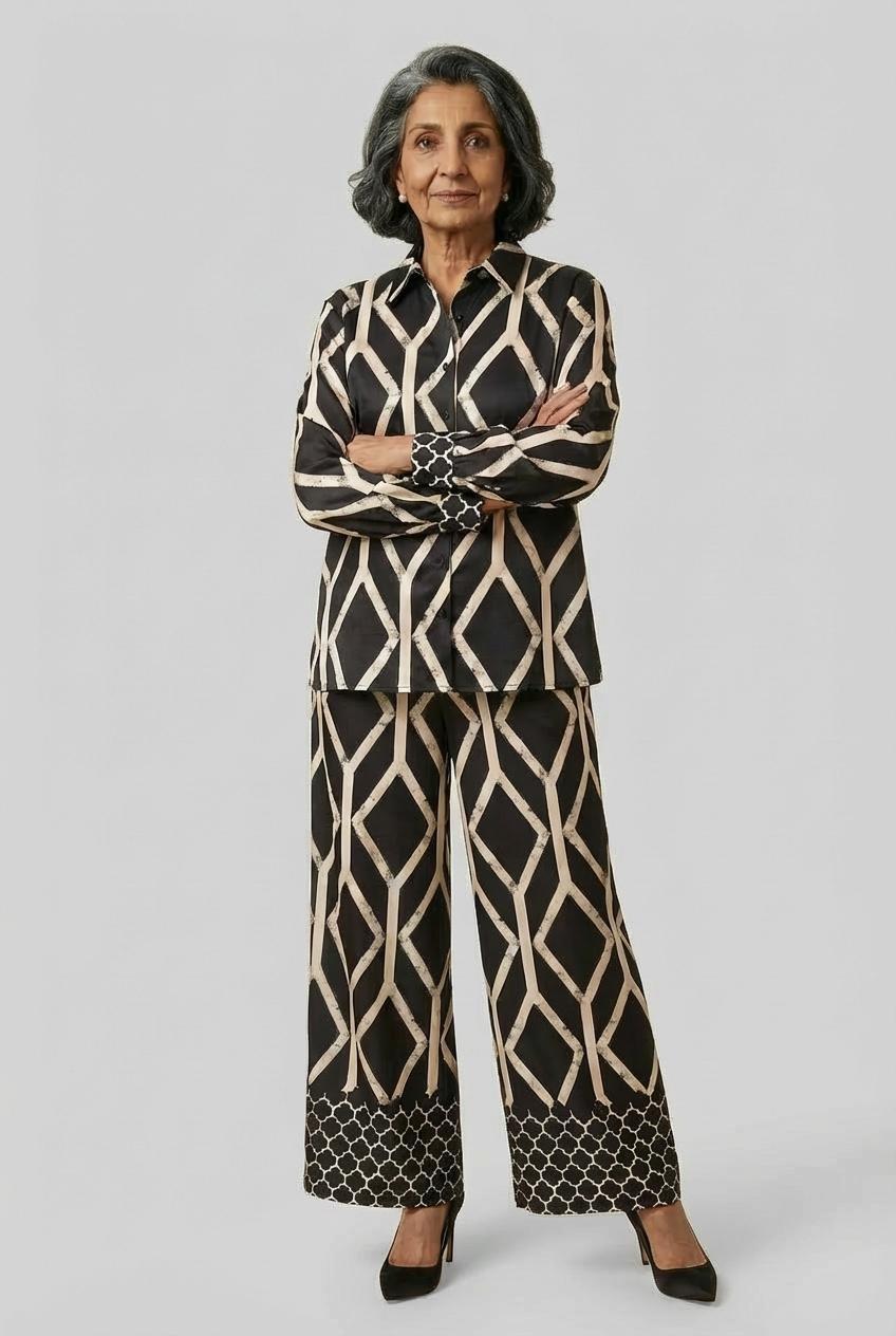 Geometric Print Button-Through Shirt, Black, large image number 3