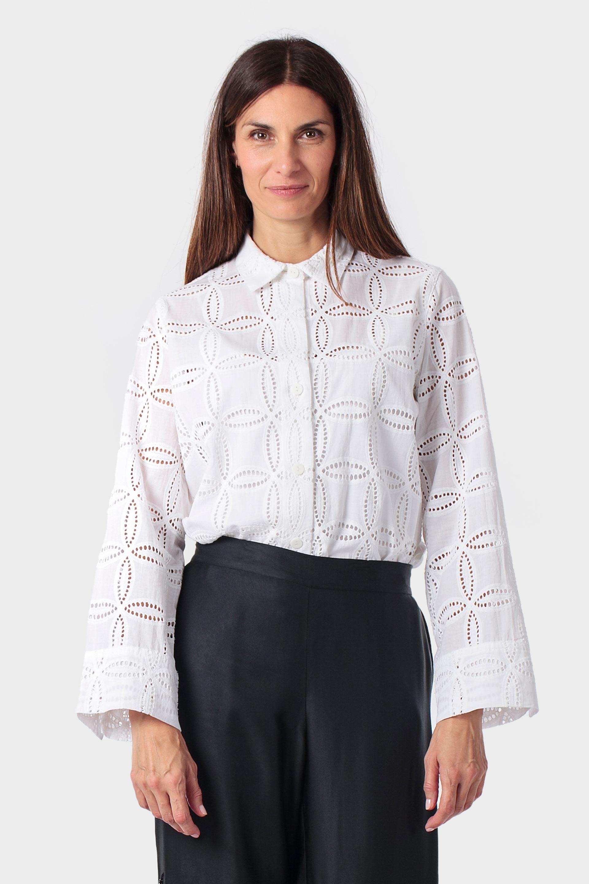 White Openwork Shirt, White, large image number 0