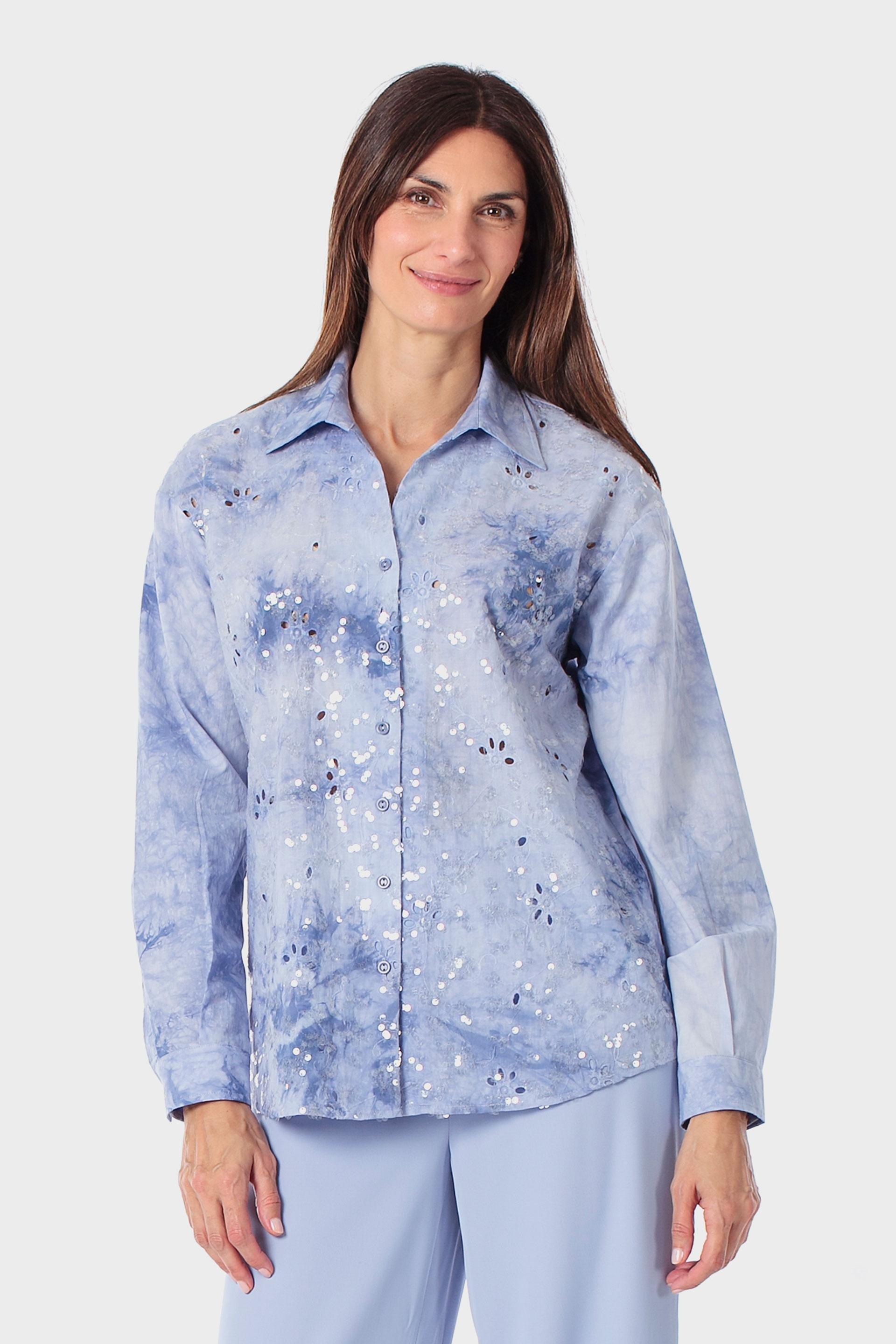 Blue Tie Die Printed Shirt, Blue, large image number 0