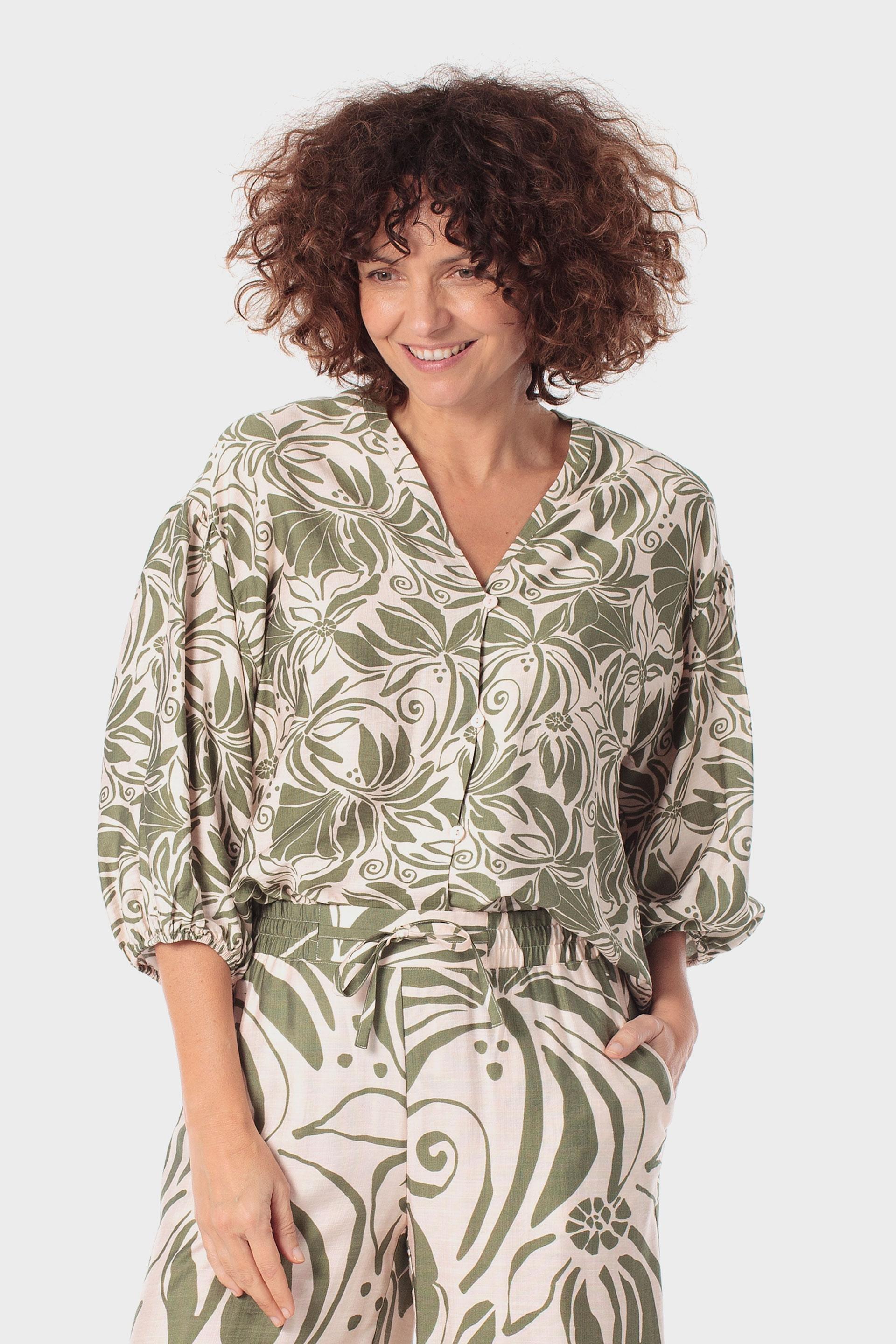 قميص أخضر بطبعة زهور, Green Khaki, large image number 0