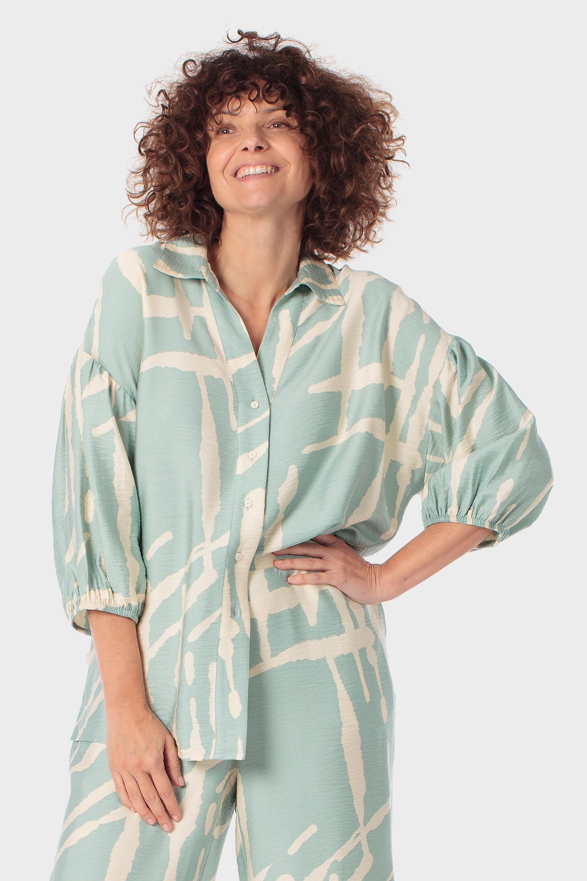 Green Patterned Oversized Shirt