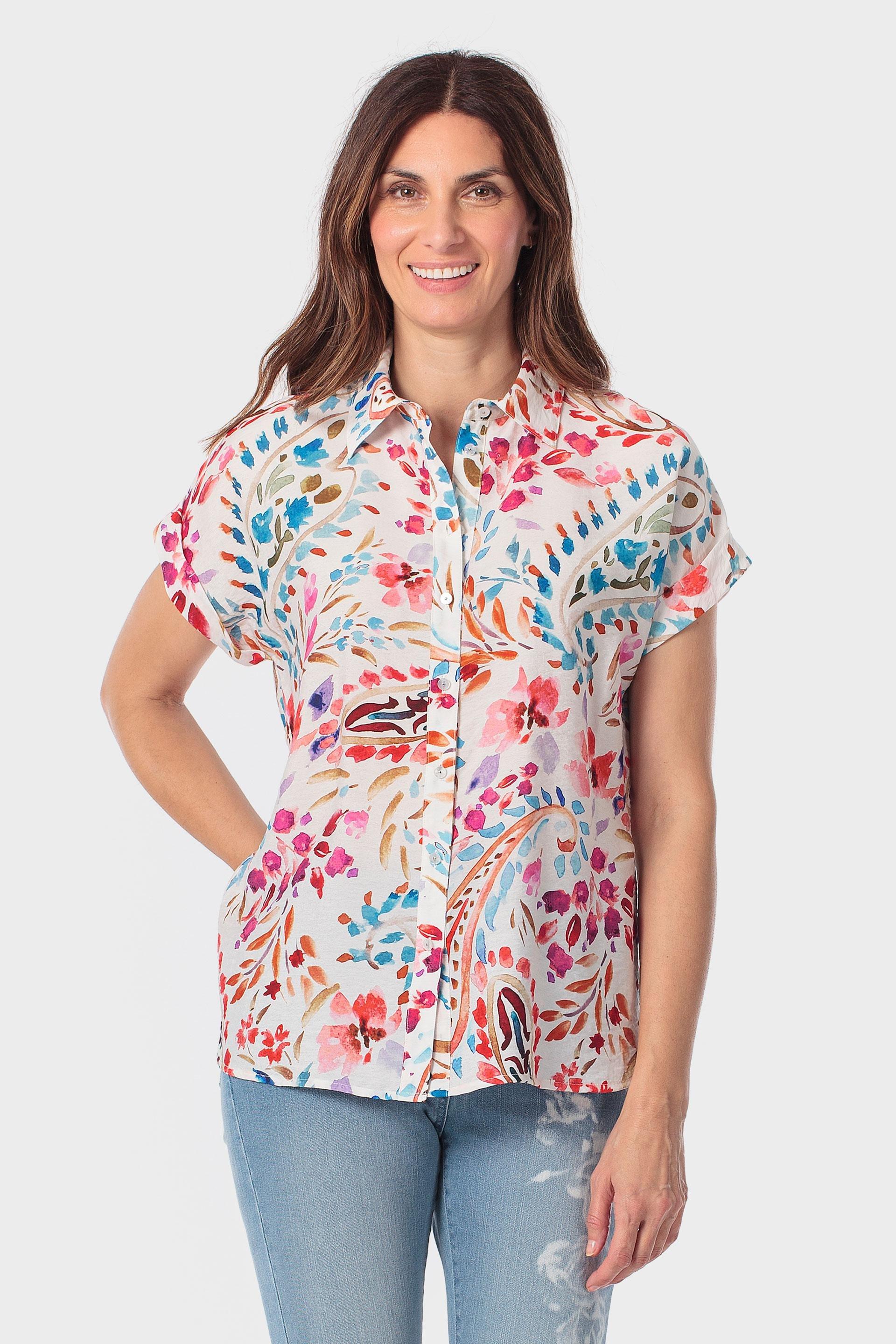 Pink Cashmere Print Shirt, Fuchsia, large image number 0