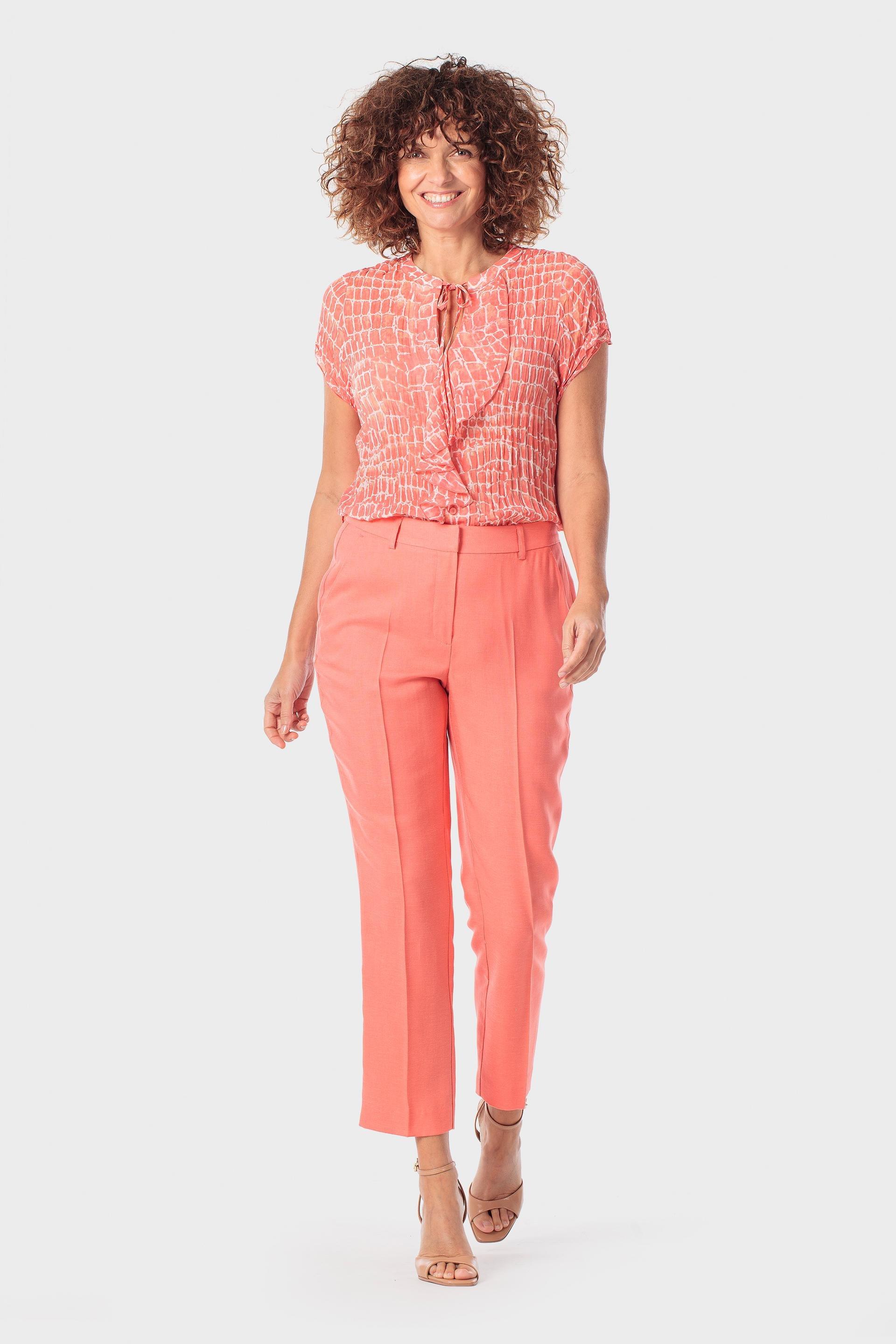 Orange Printed Pleated Shirt, 3701_322, large image number 1