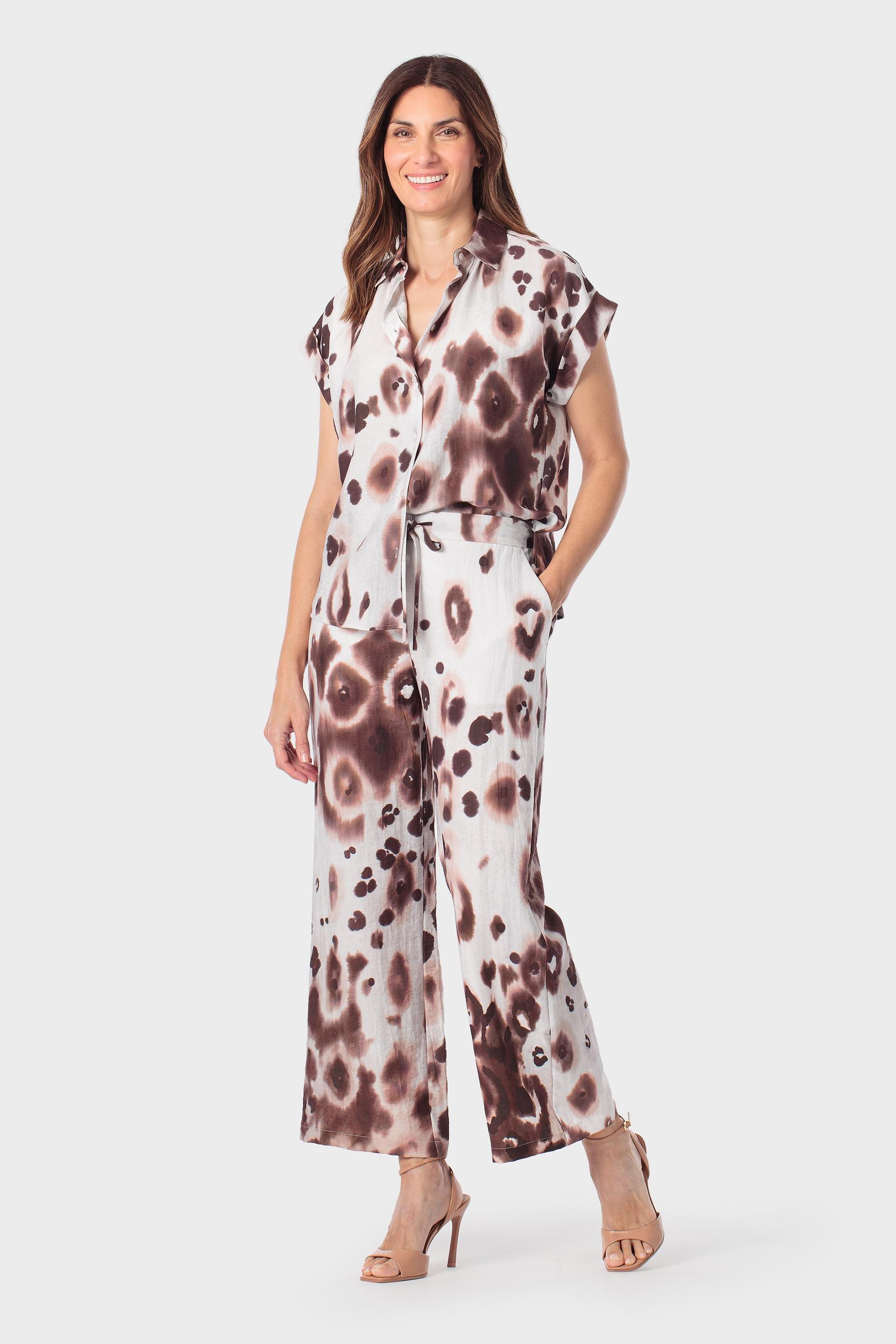 Short-Sleeve Animal Print Shirt, Brown, large image number 1