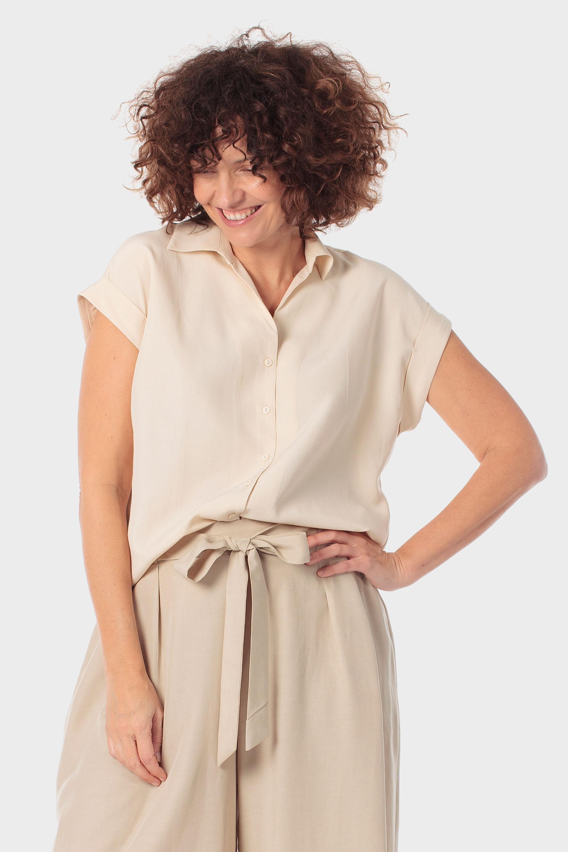 Linen-Blend Embroidered Short-Sleeve Shirt Beige, Beige Sand, large image number 0