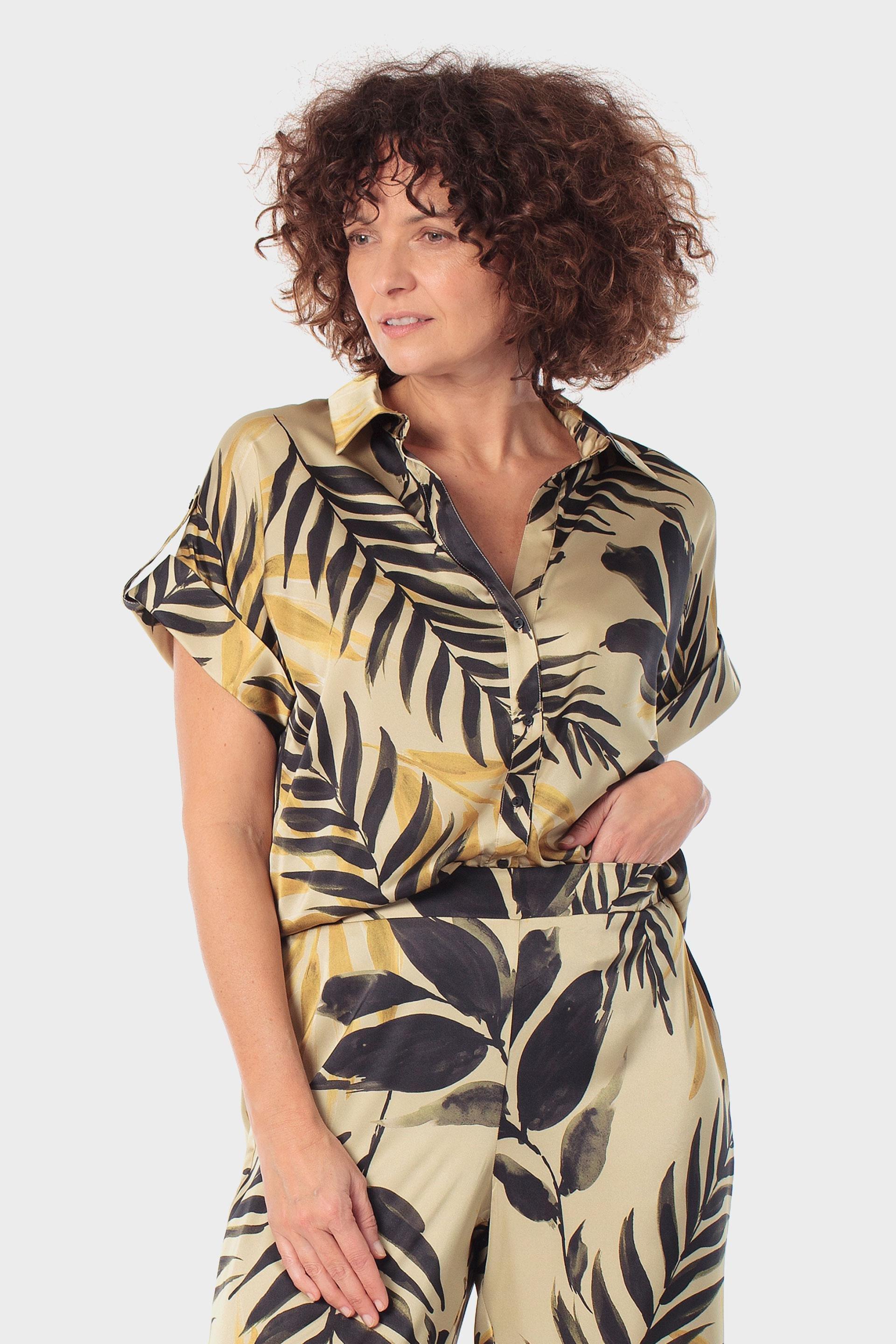 قميص بيج بطبعة أوراق استوائية, Beige Camel, large image number 0
