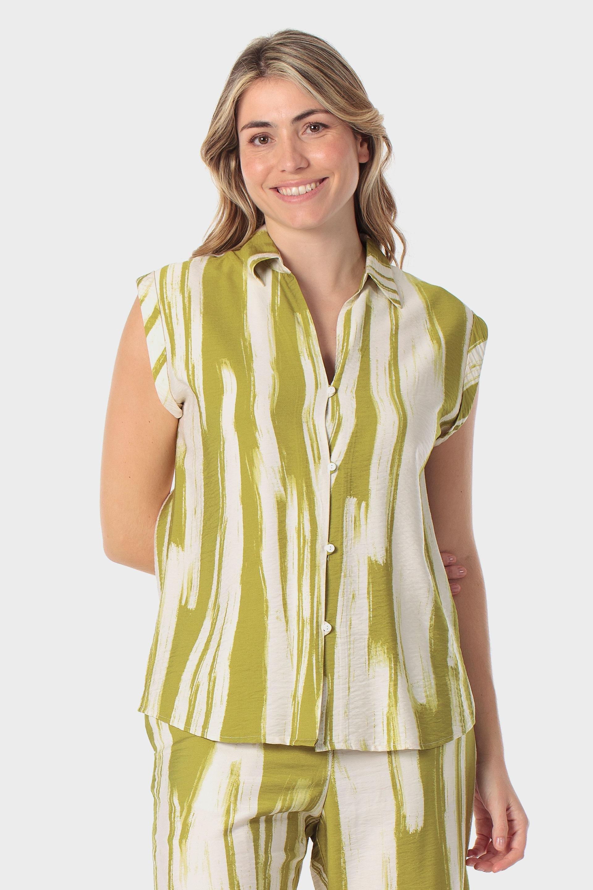 قميص أصفر بطبعة فنية بدون أكمام, Green Lime, large image number 0