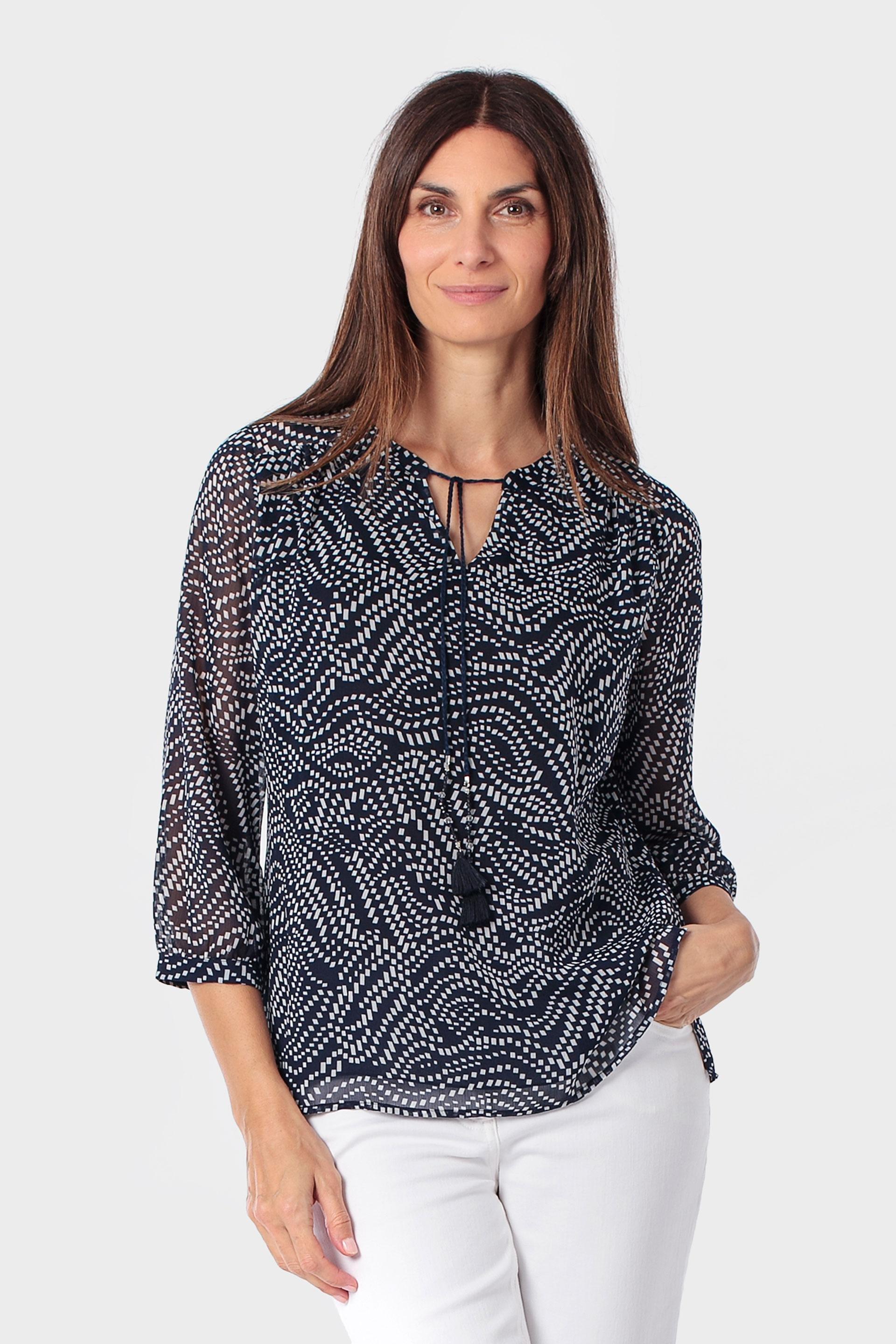 Navy Printed Loose Fitting Blouse, 3701_104, large image number 0
