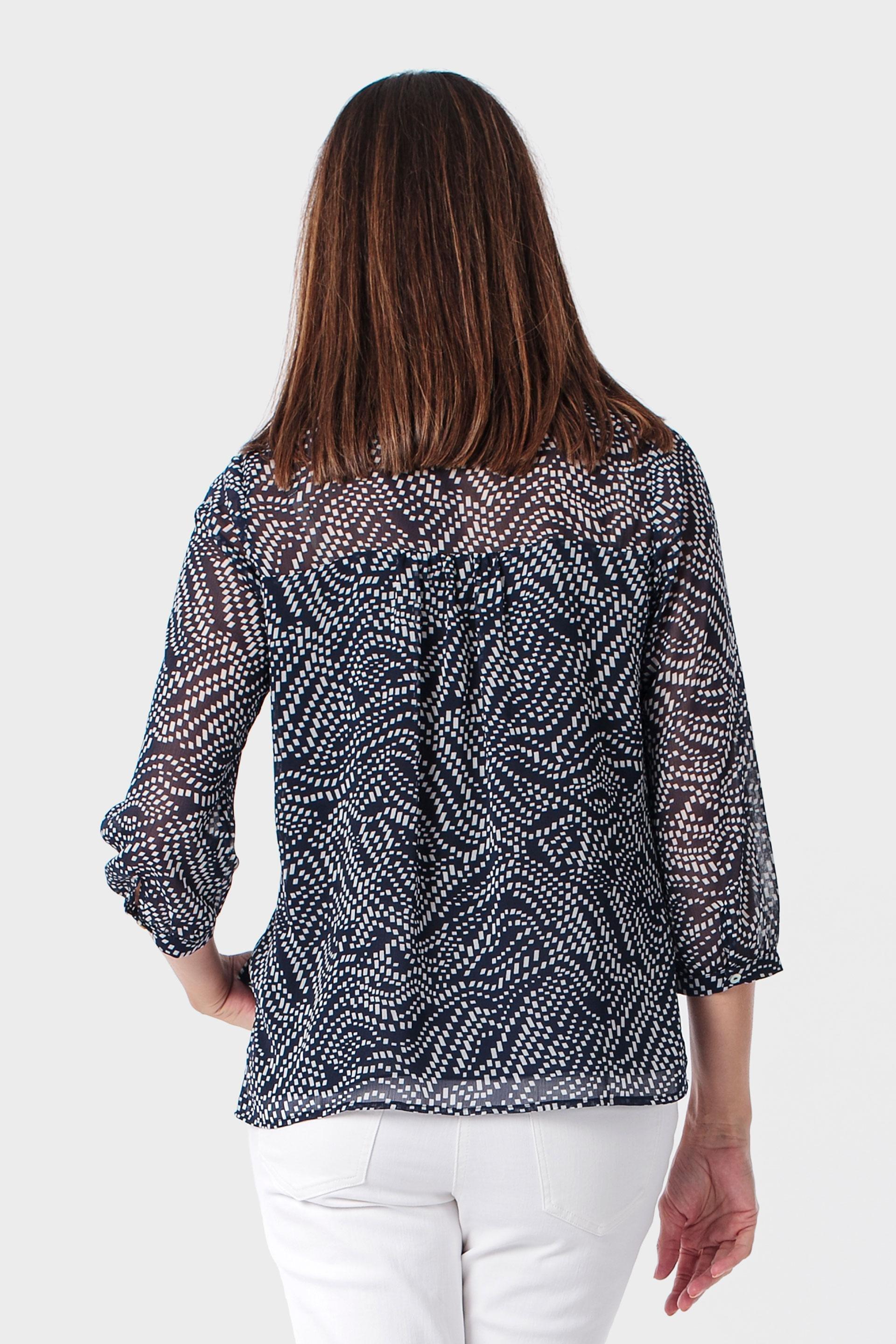 Navy Printed Loose Fitting Blouse, 3701_104, large image number 2