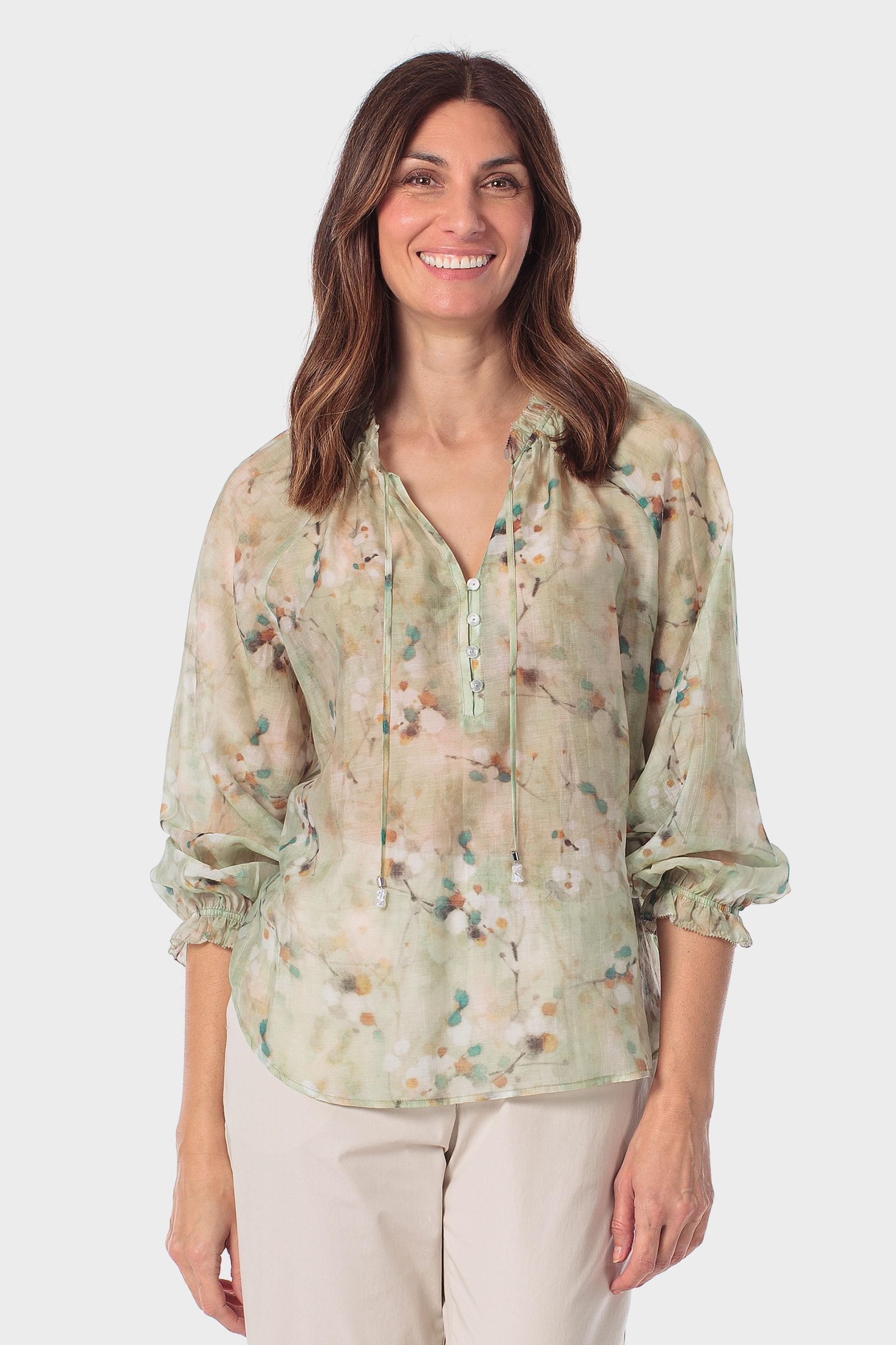 بلوزة خضراء بنقشة مطبوعة, Green, medium