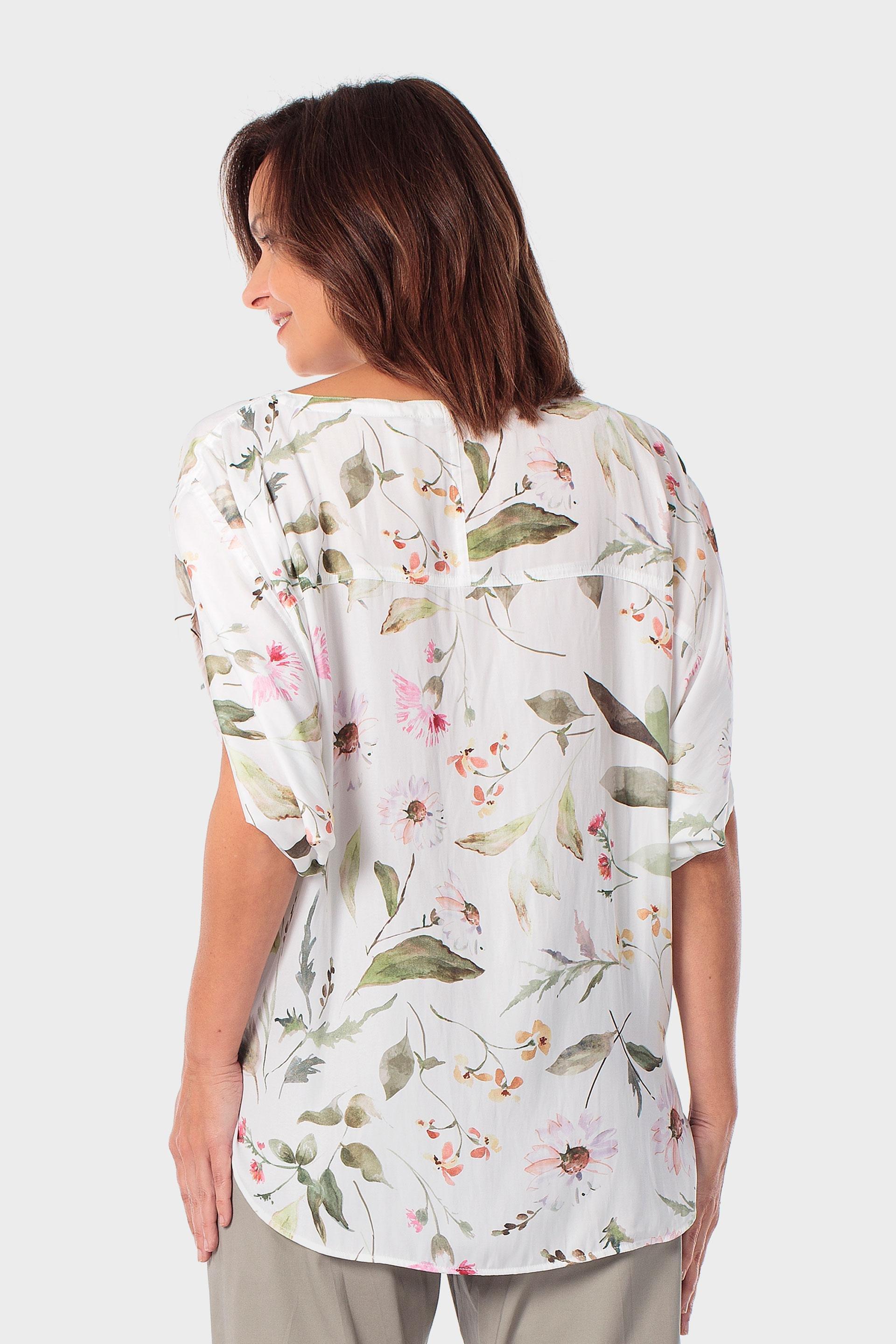 Floral Print Open-Sleeve Blouse, Green Sage, medium