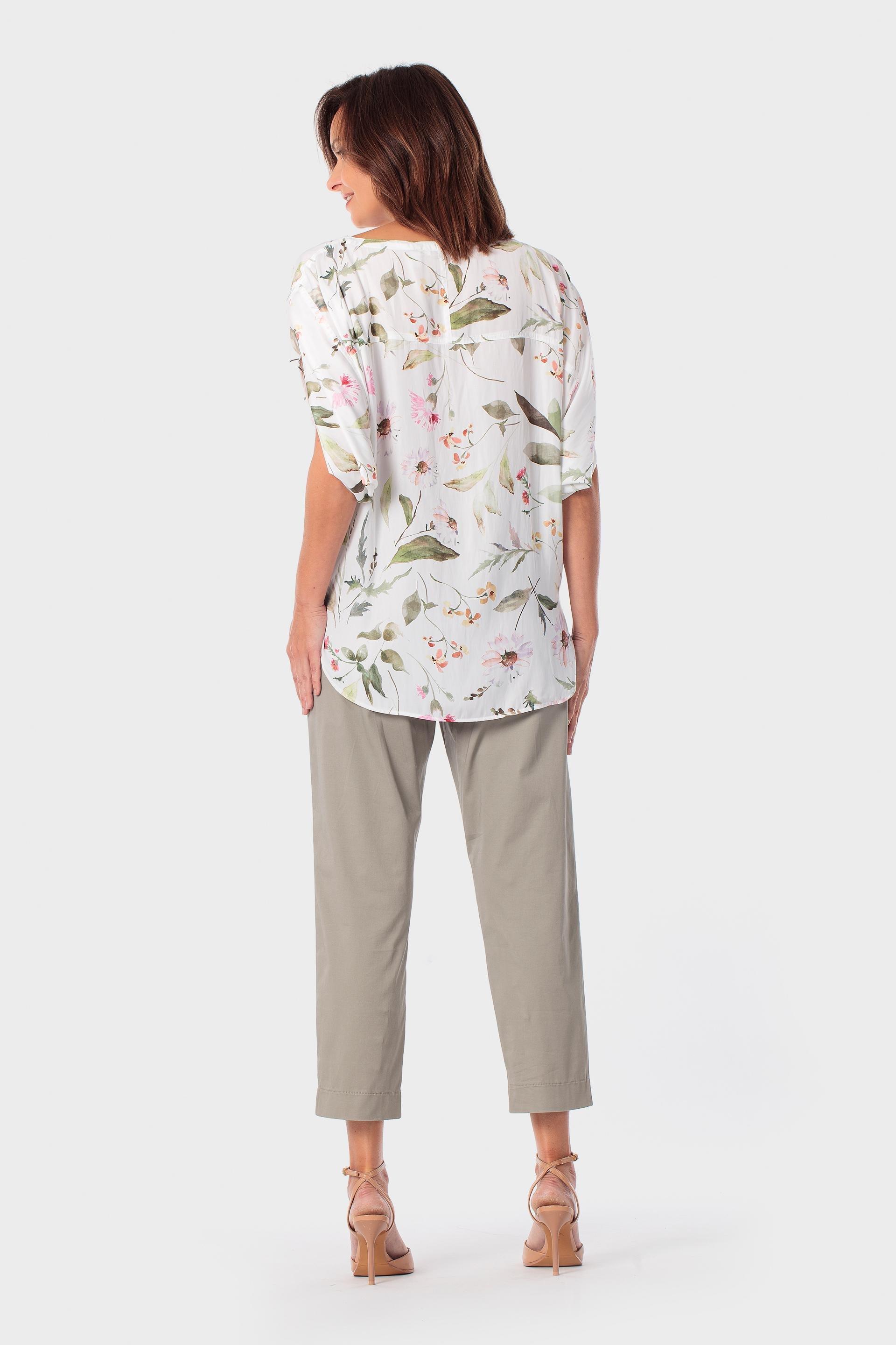 Floral Print Open-Sleeve Blouse, Green Sage, large image number 3