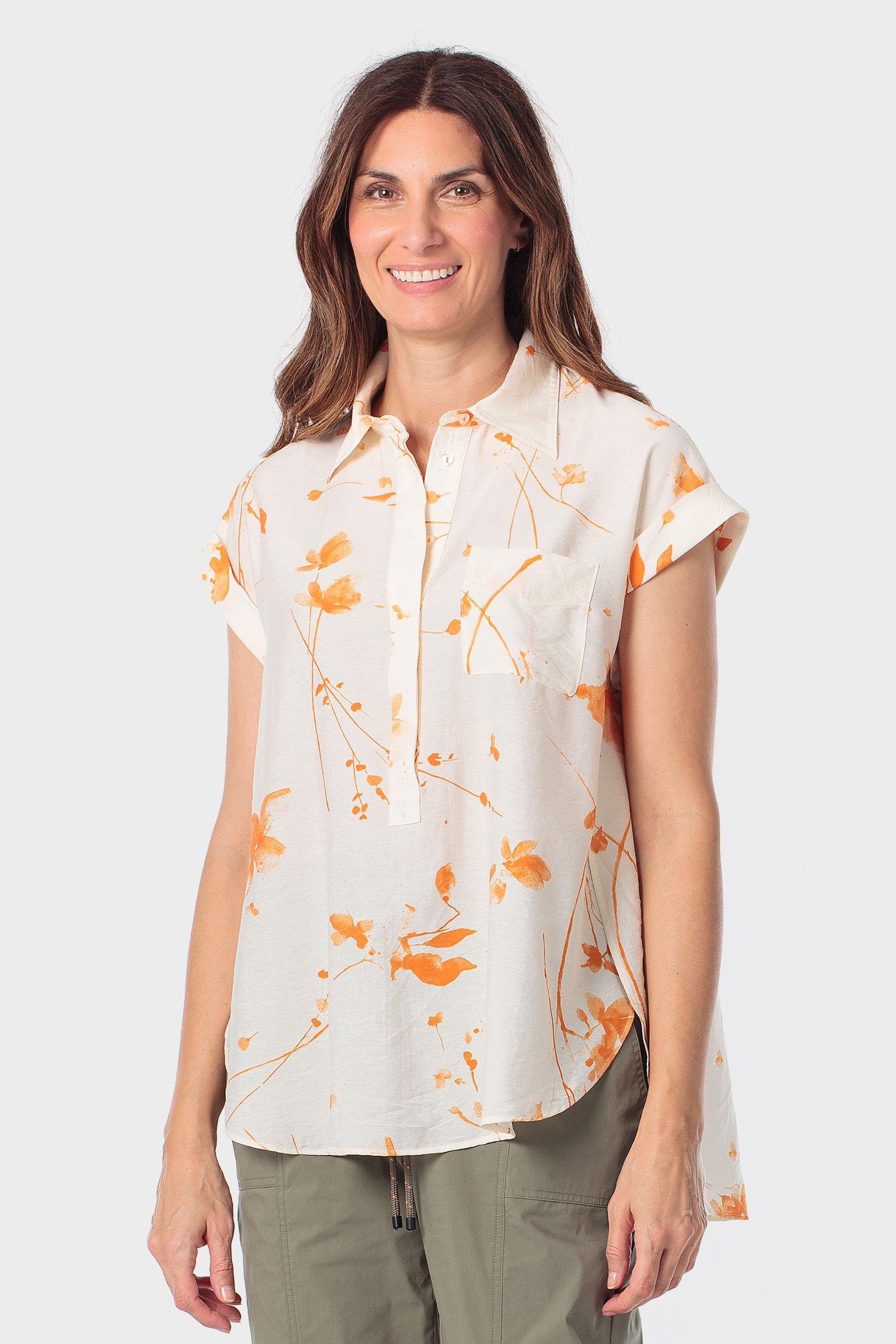 بلوزة برتقالية واسعة بنقشة زهور, Orange, large image number 0