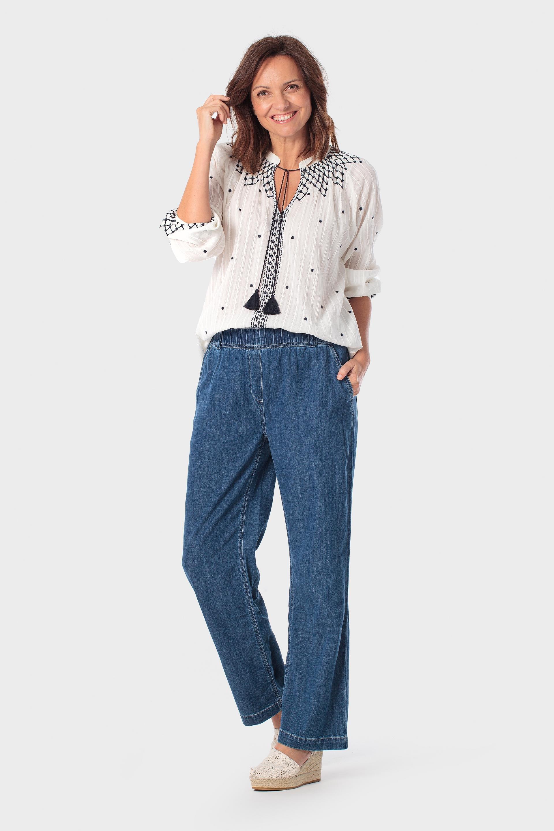 Embroidered Teardrop-Neck Blouse, 3701_232, large image number 1