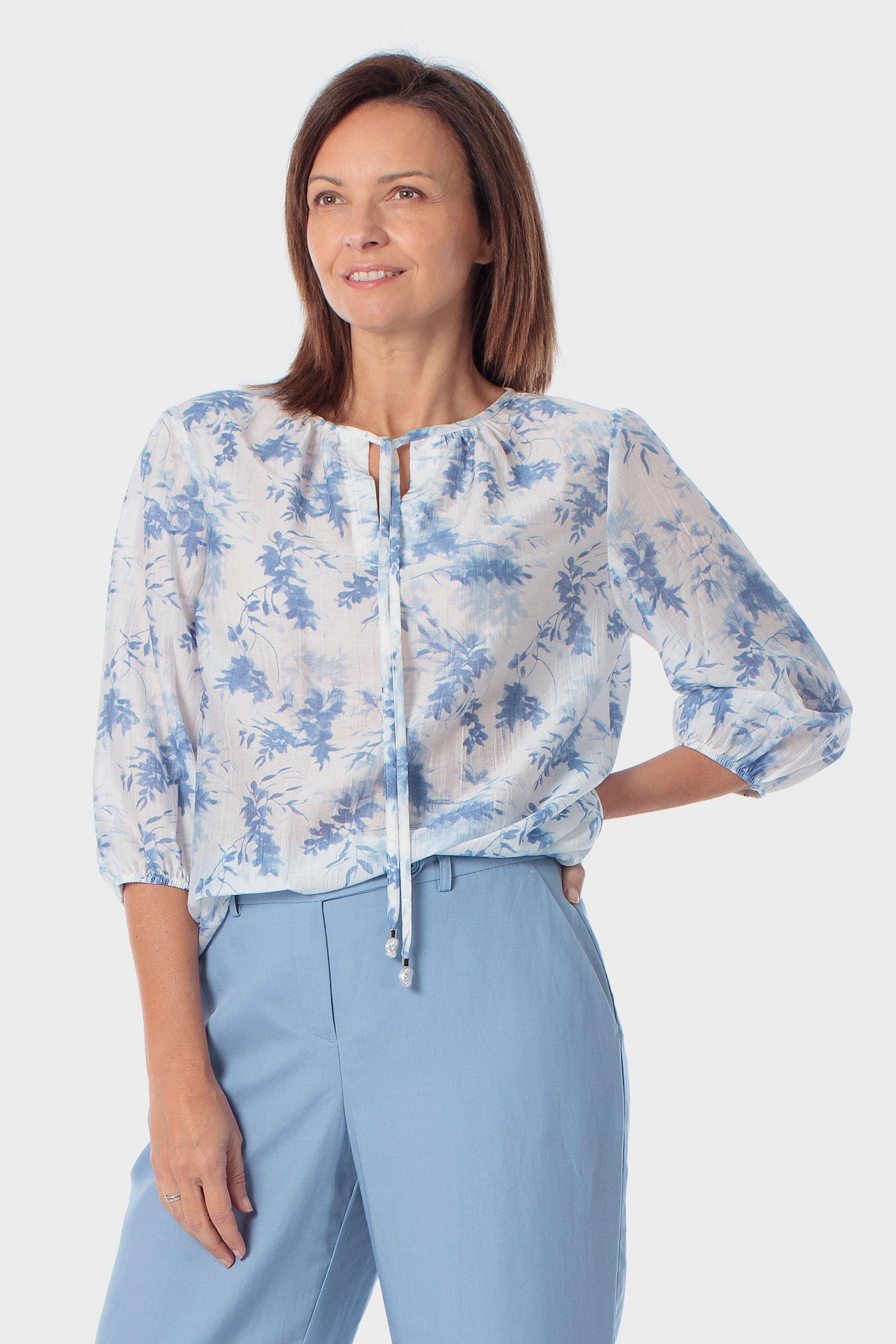 Blue Printed Blouse, 3701_320, large image number 0