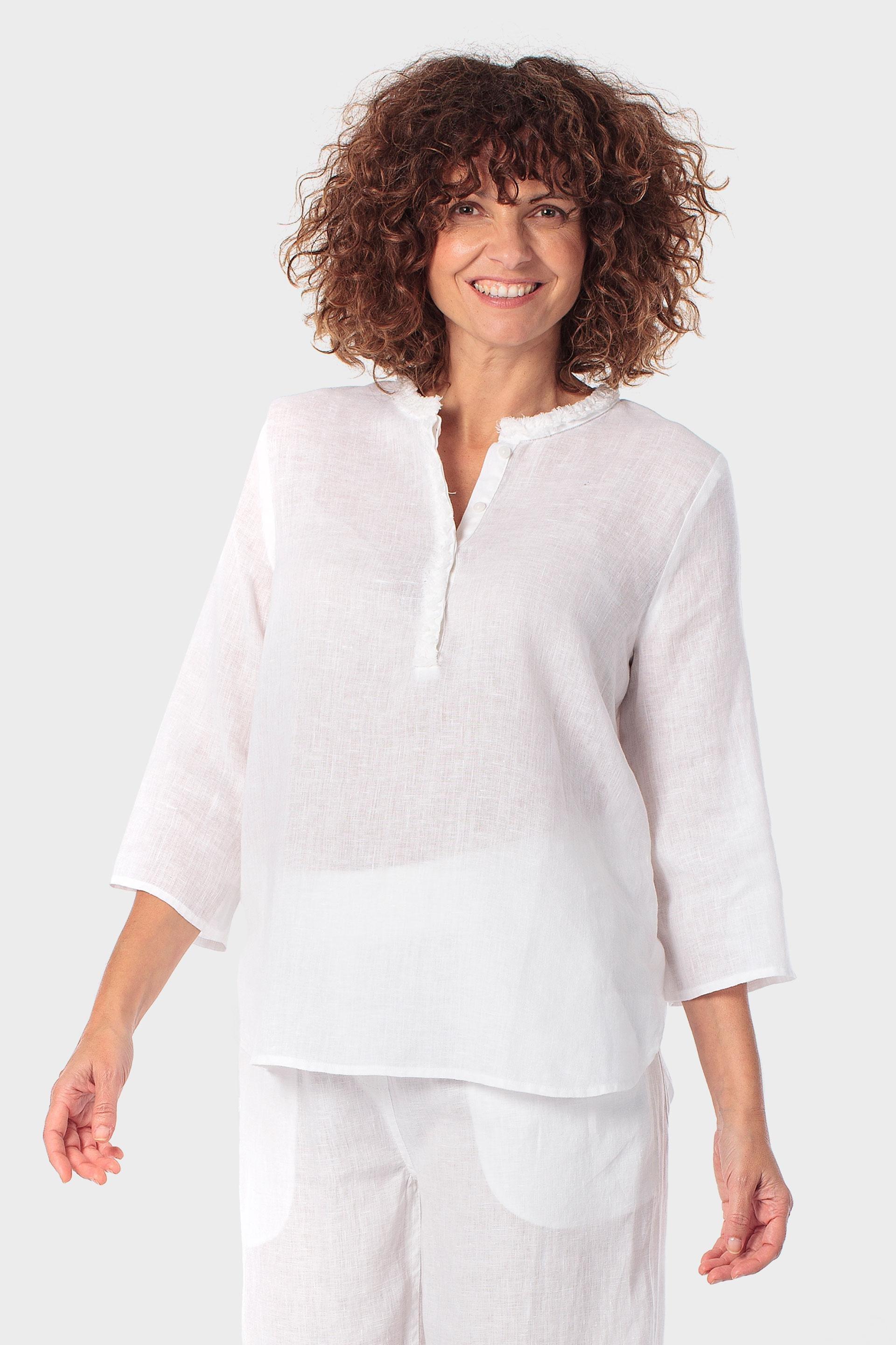 White Linen Blouse, White, large image number 0