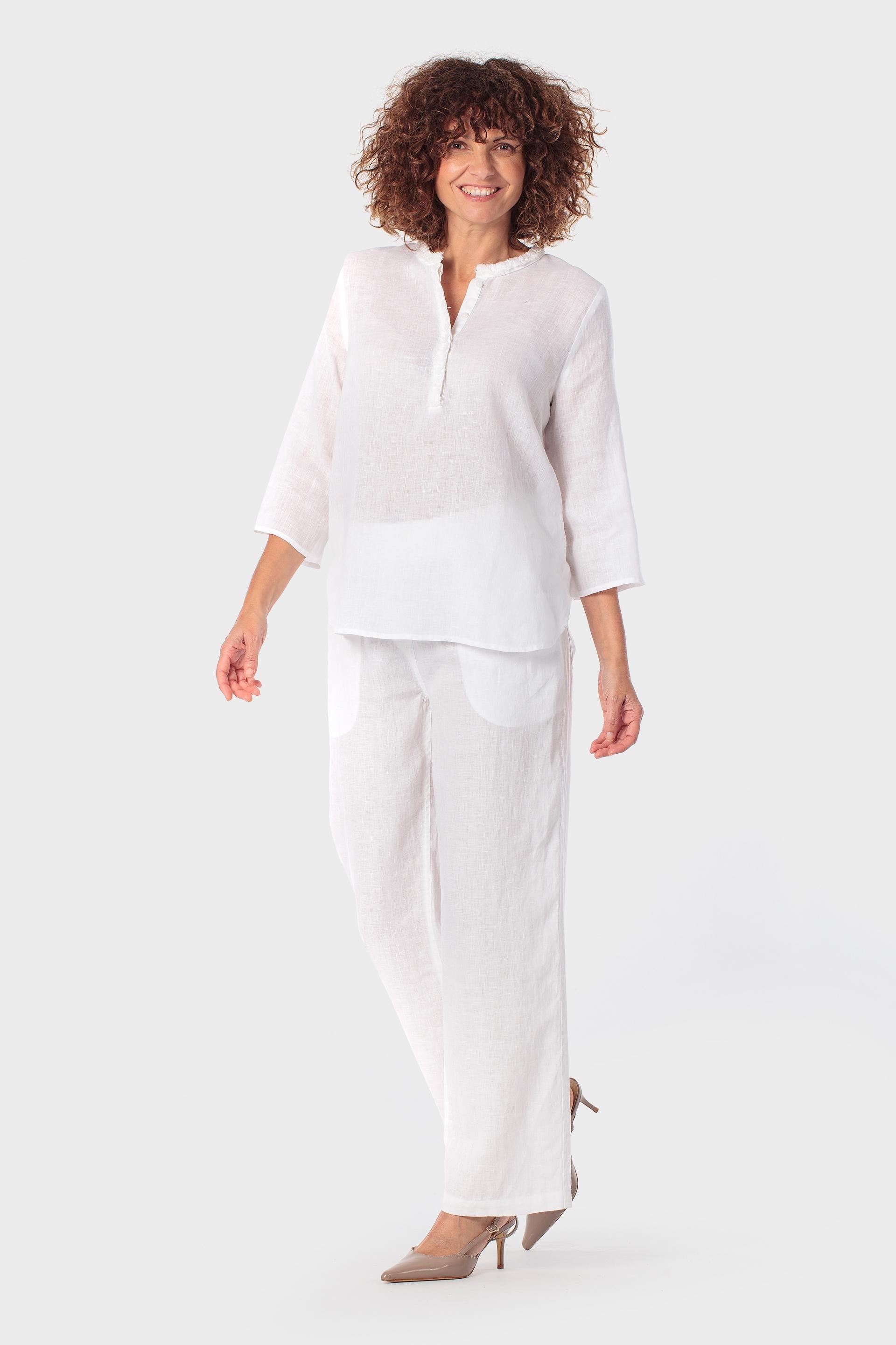 White Linen Blouse, White, large image number 1
