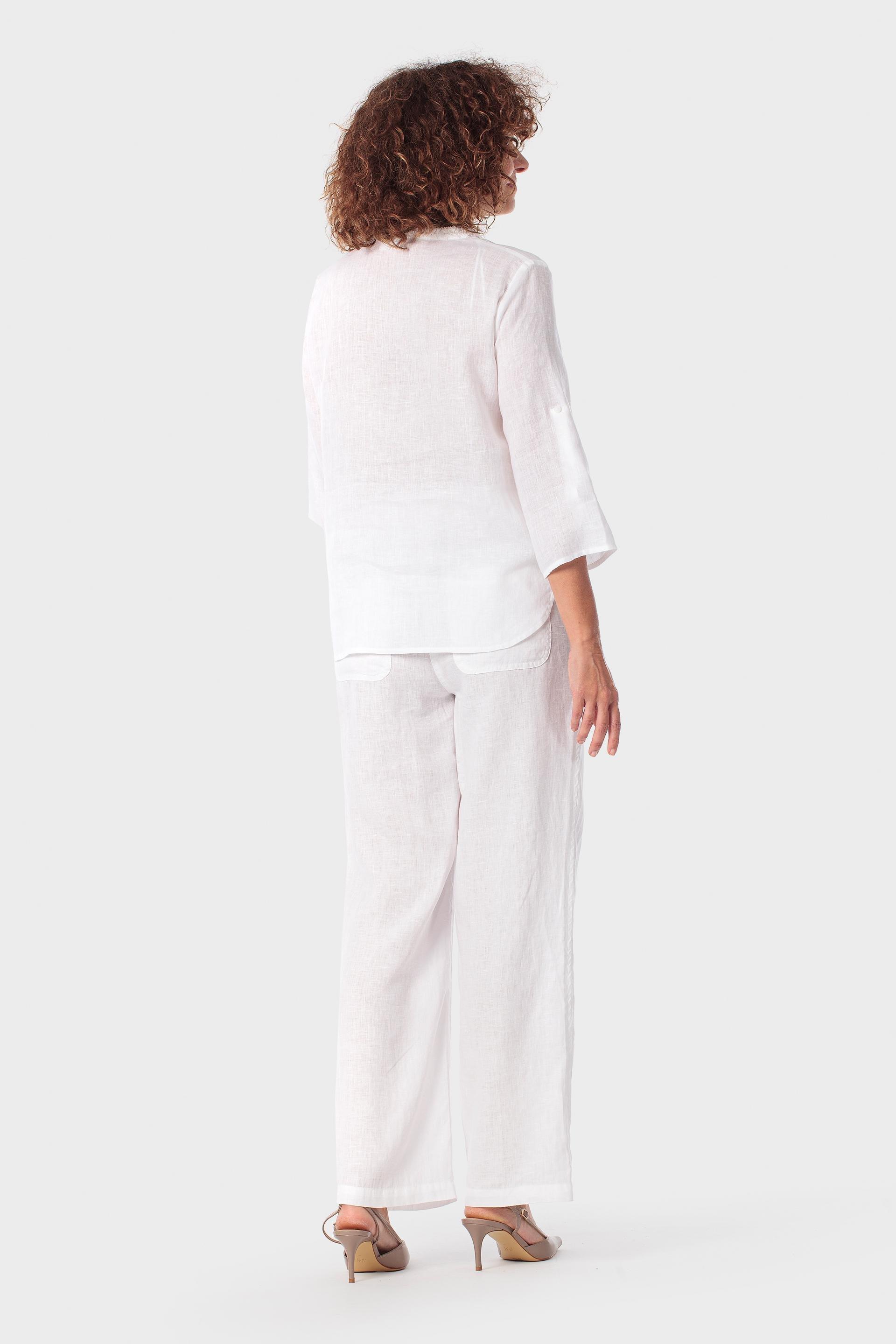 White Linen Blouse, White, large image number 3