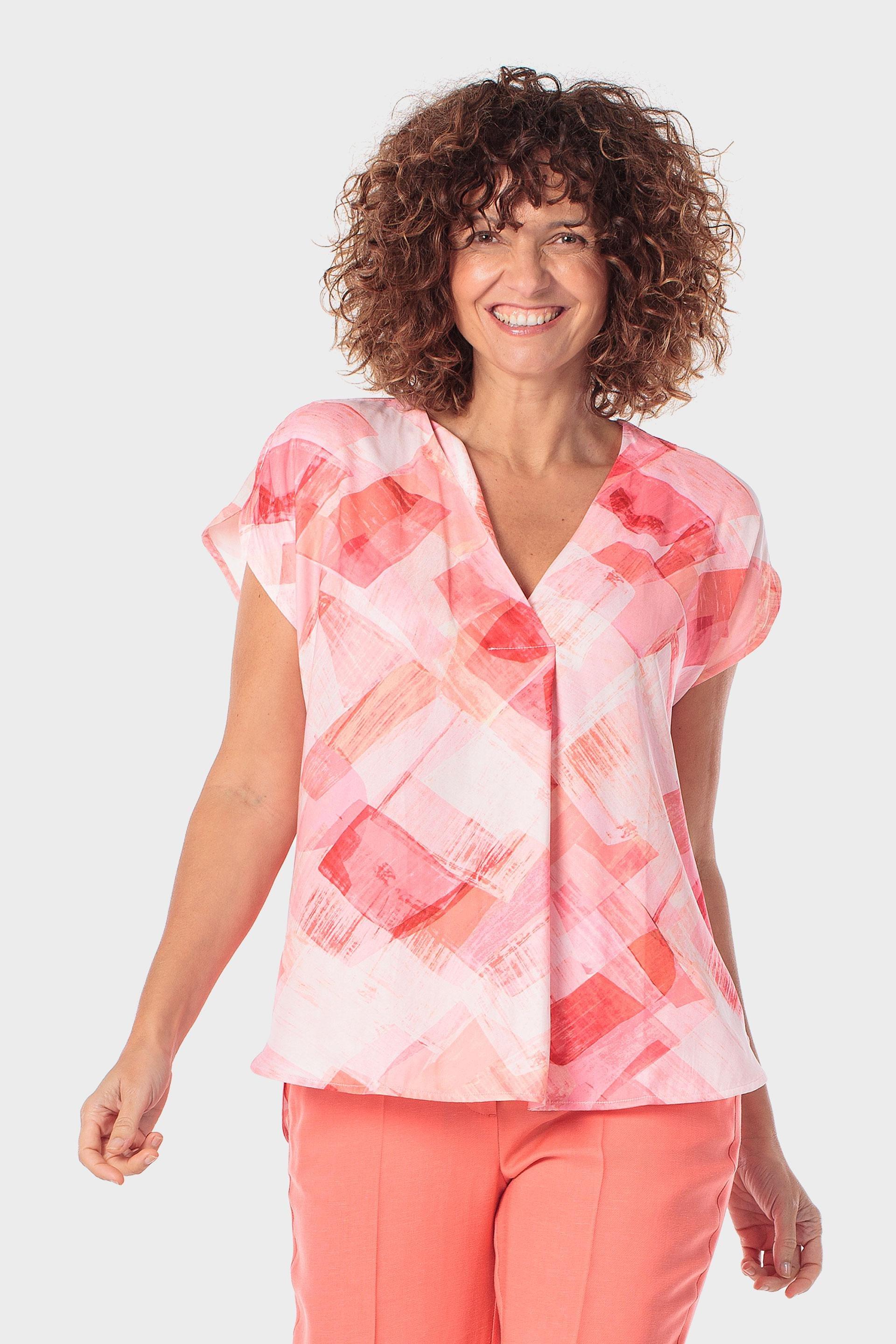 Coral Printed Blouse, Red Coral, large