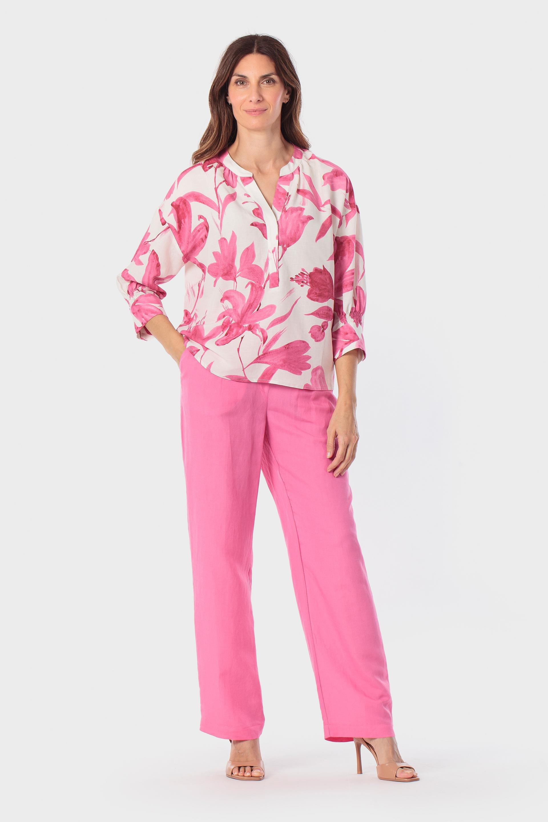 Pink Printed Loose Fitting Blouse, Fuchsia Bouganvilla, medium