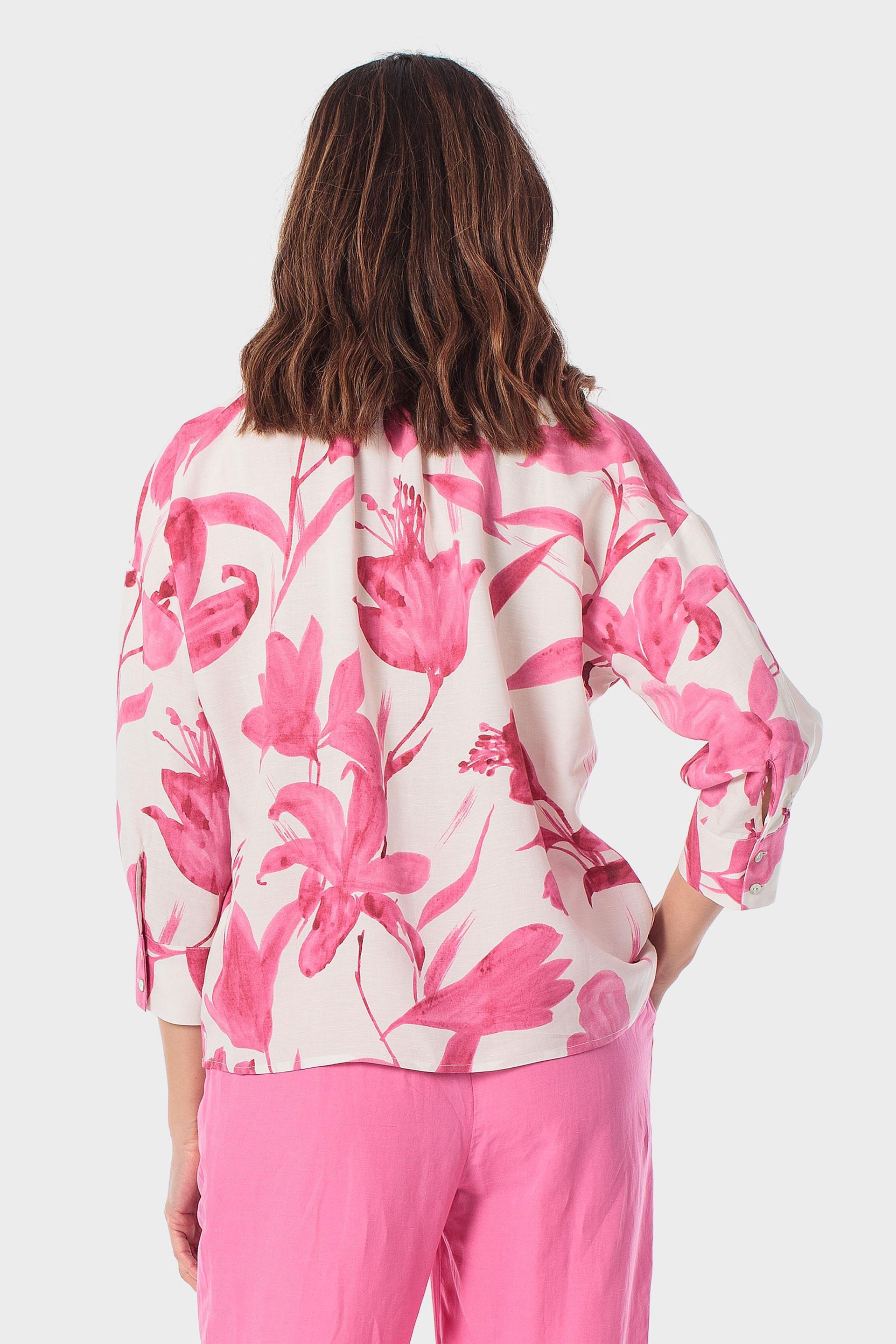 بلوزة واسعة بطبعة، وردي, Fuchsia Bouganvilla, large image number 2