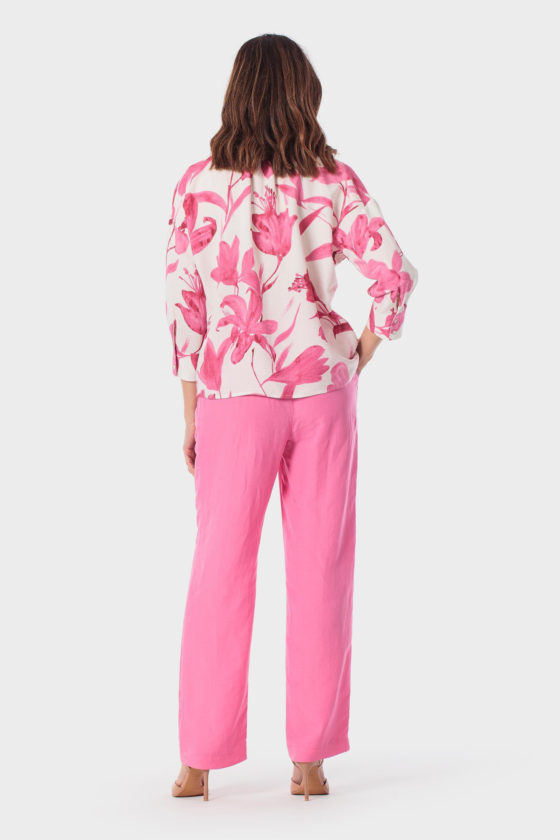 Pink Printed Loose Fitting Blouse, Fuchsia Bouganvilla, large image number 3
