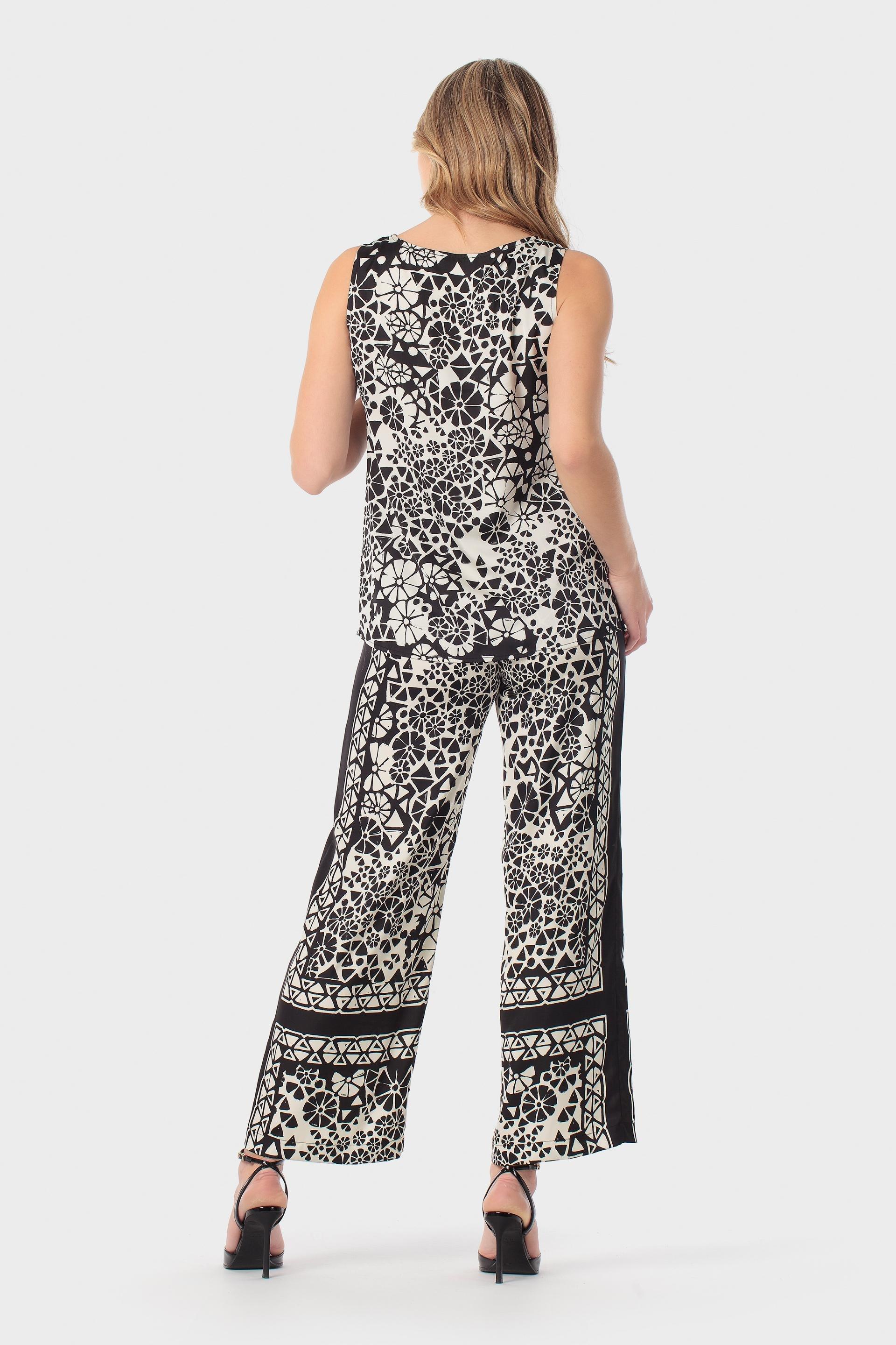 Geometric Floral Print Sleeveless Top Black, Black, large image number 3