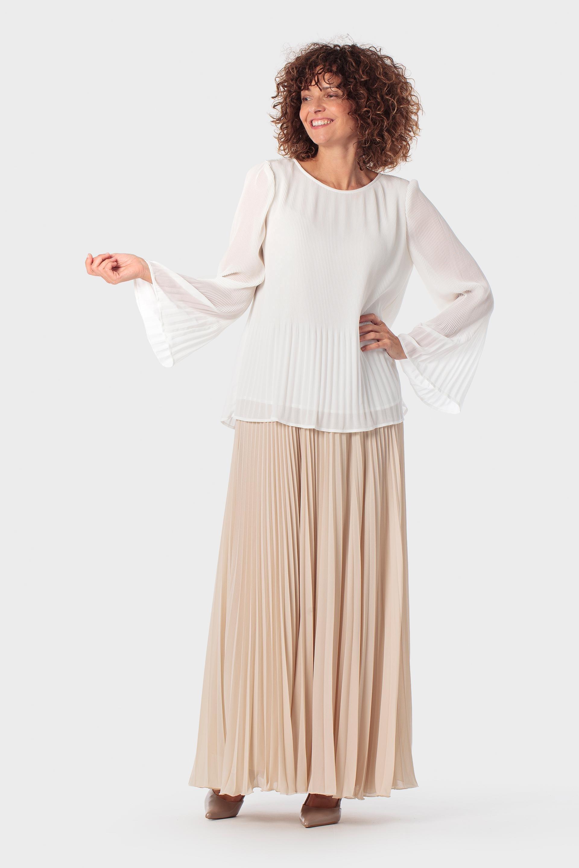 White Pleated Loose Fitting Blouse, White, large image number 1