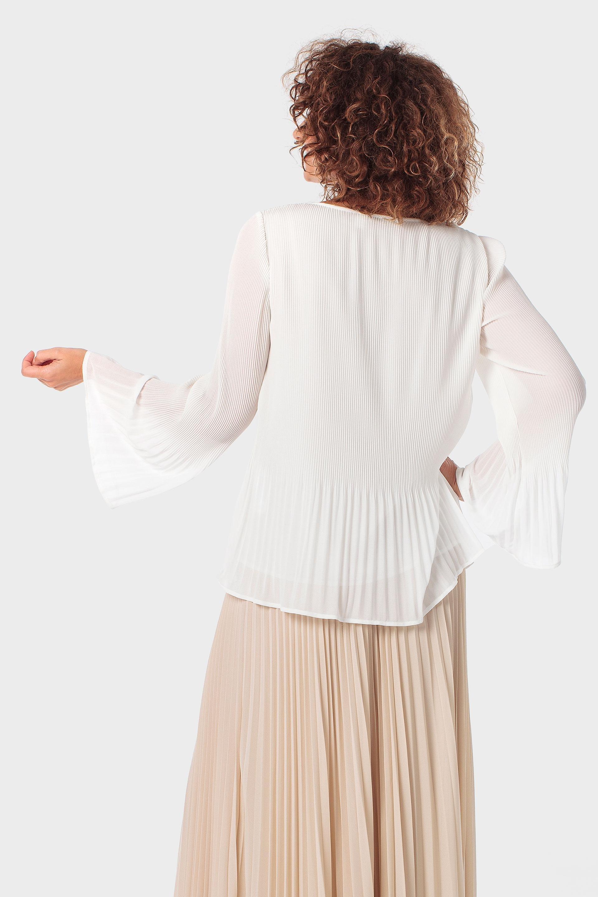 White Pleated Loose Fitting Blouse, White, medium