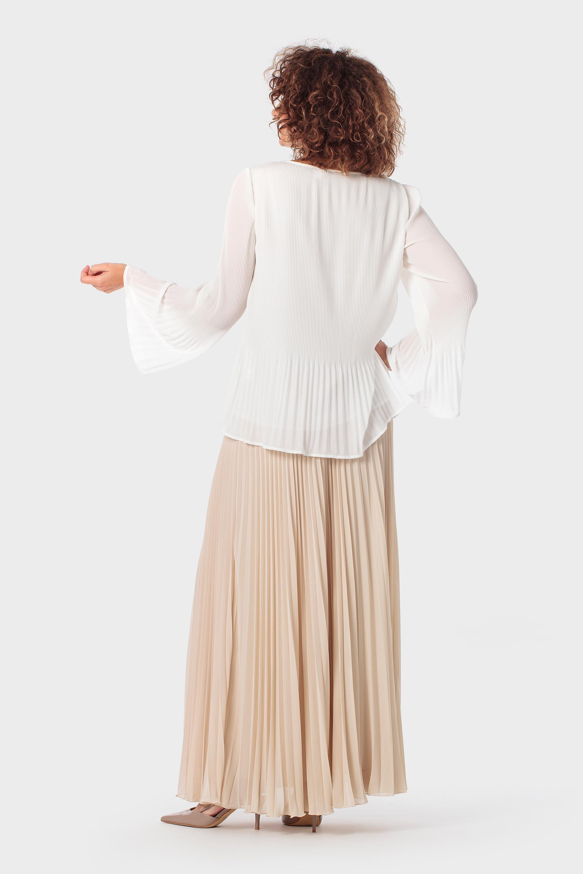 White Pleated Loose Fitting Blouse, White, large image number 3