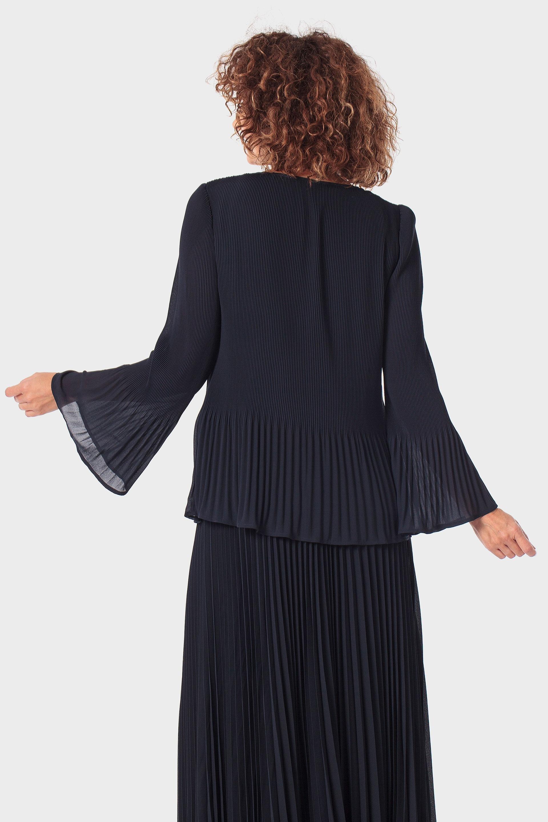 Pleated Bell Sleeve Blouse, Blue Navy, medium